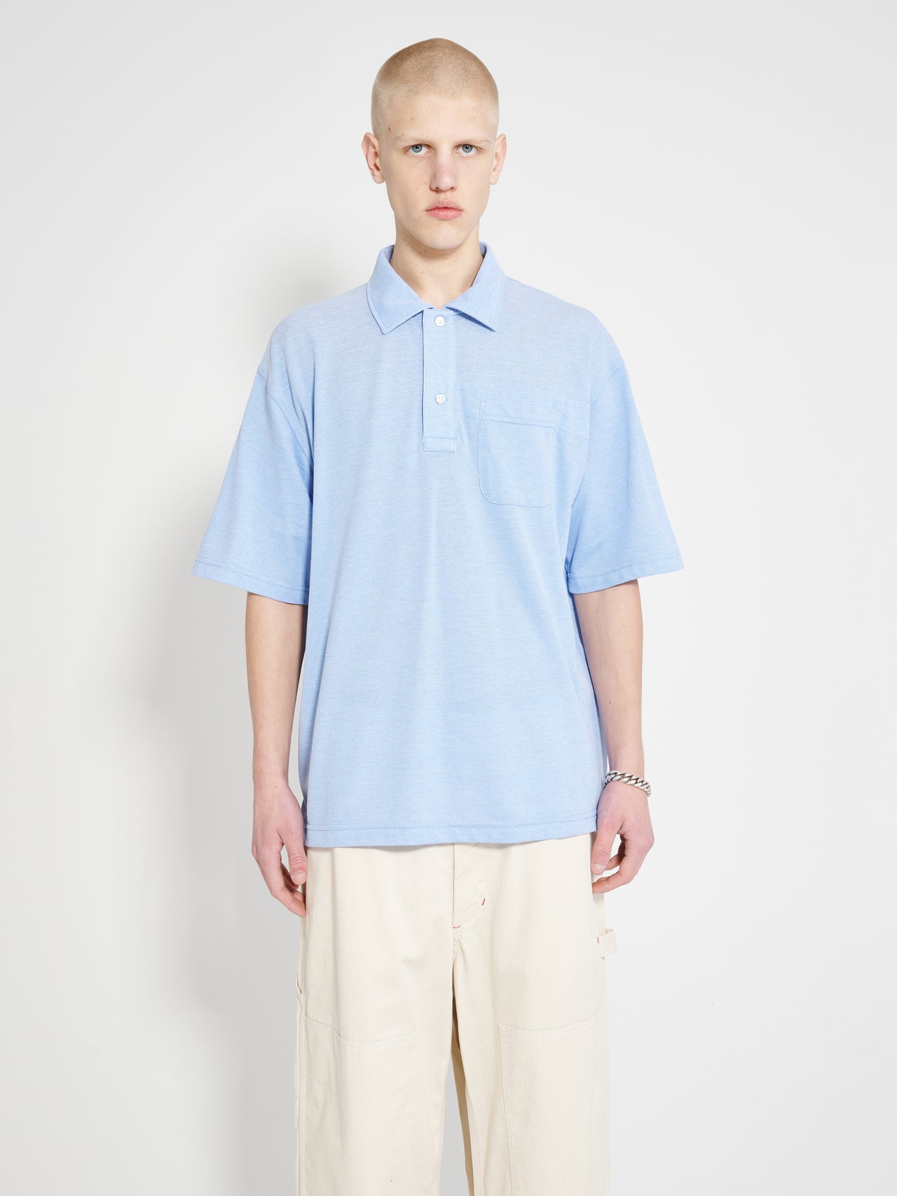 Engineered Garments Polo Shirt Light Blue Cotton Pique