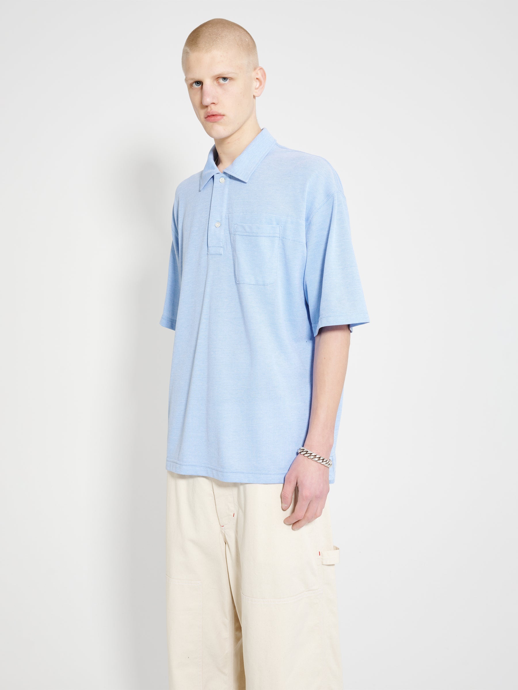 Engineered Garments Polo Shirt Light Blue Cotton Pique