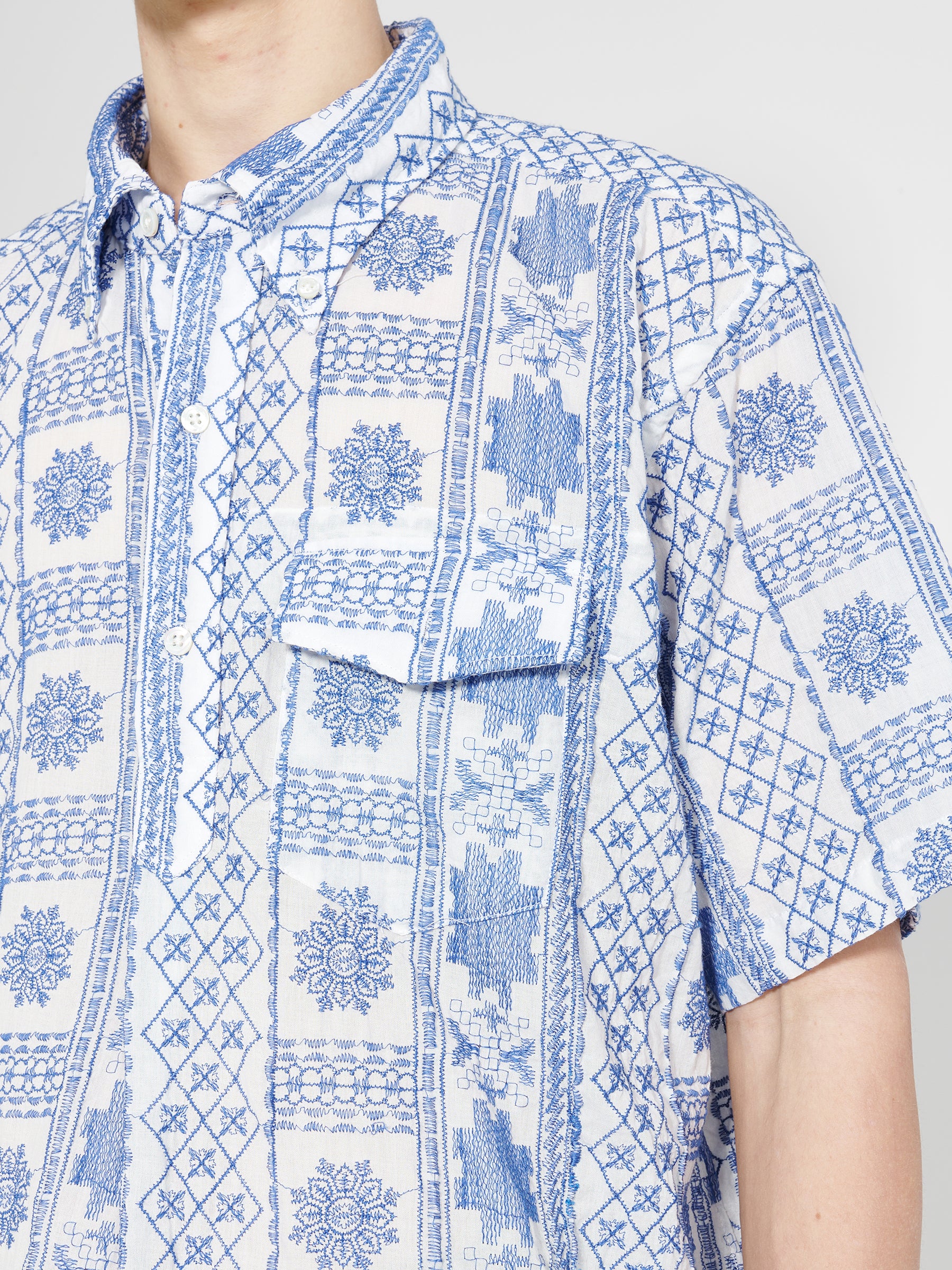 Engineered Garments Popover BD Shirt Blue / White CP Embroidery