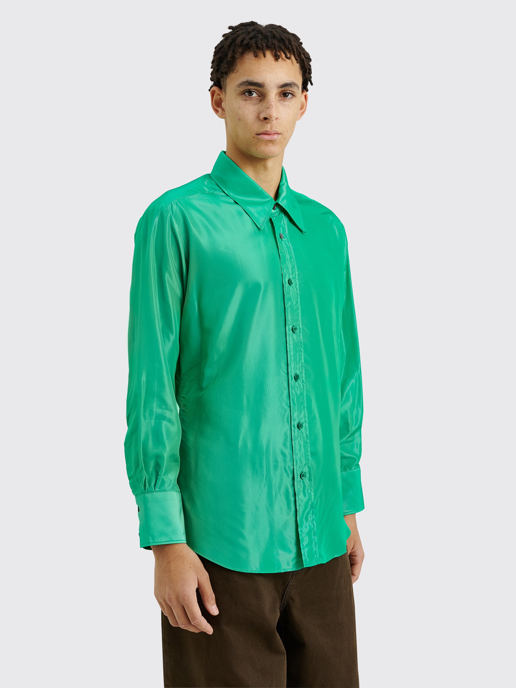 ERL Taffetas Button Down Shirt Green Trs Bien ERL Taffetas Button Down Shirt Green Trs Bien