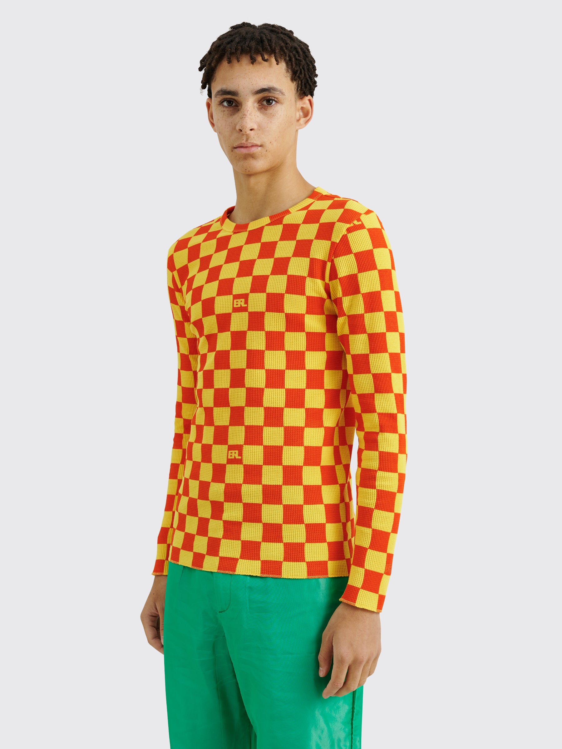 ERL Checker Print Waffle Longsleeve T-shirt Orange