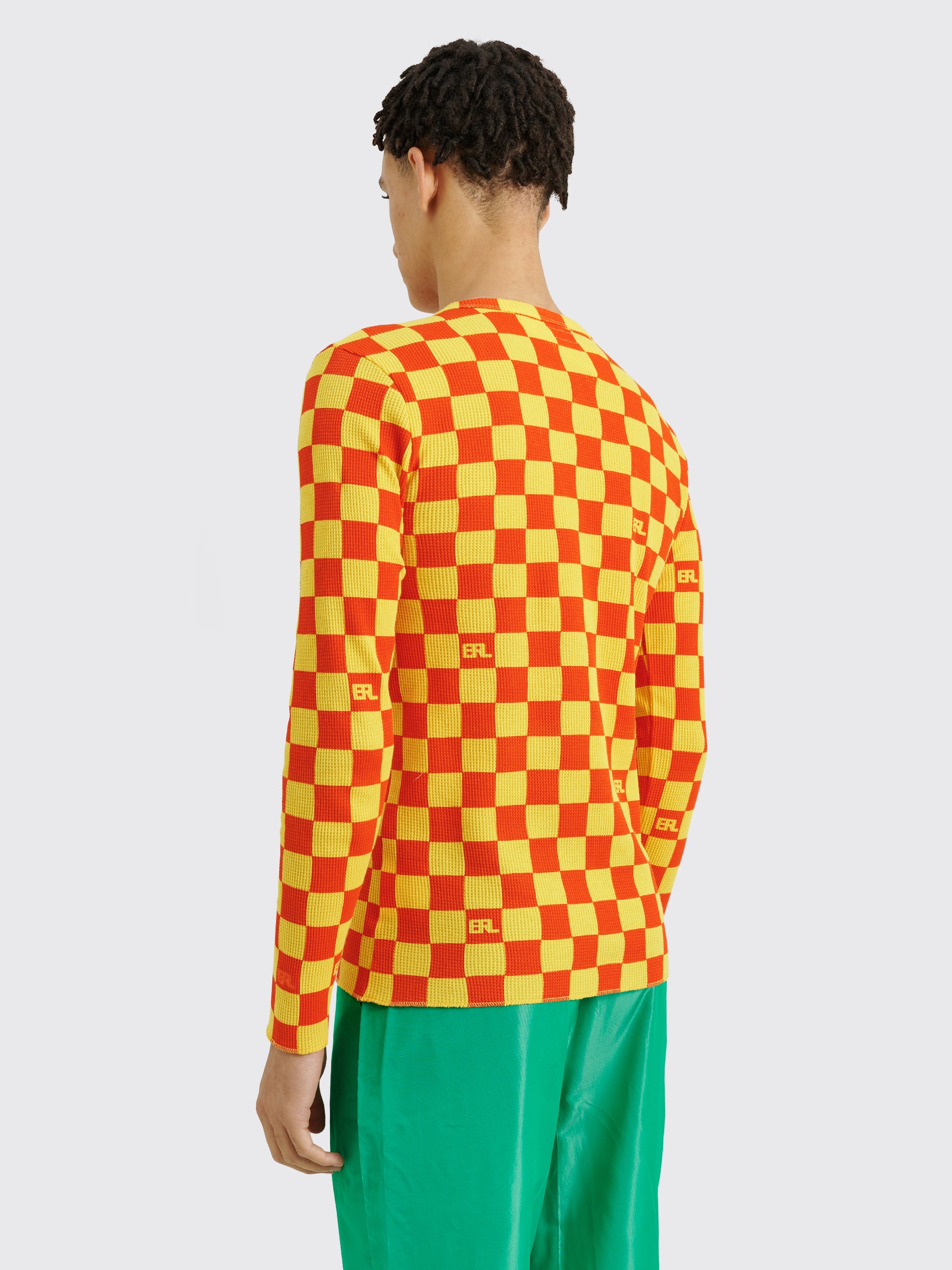 ERL Checker Print Waffle Longsleeve T-shirt Orange