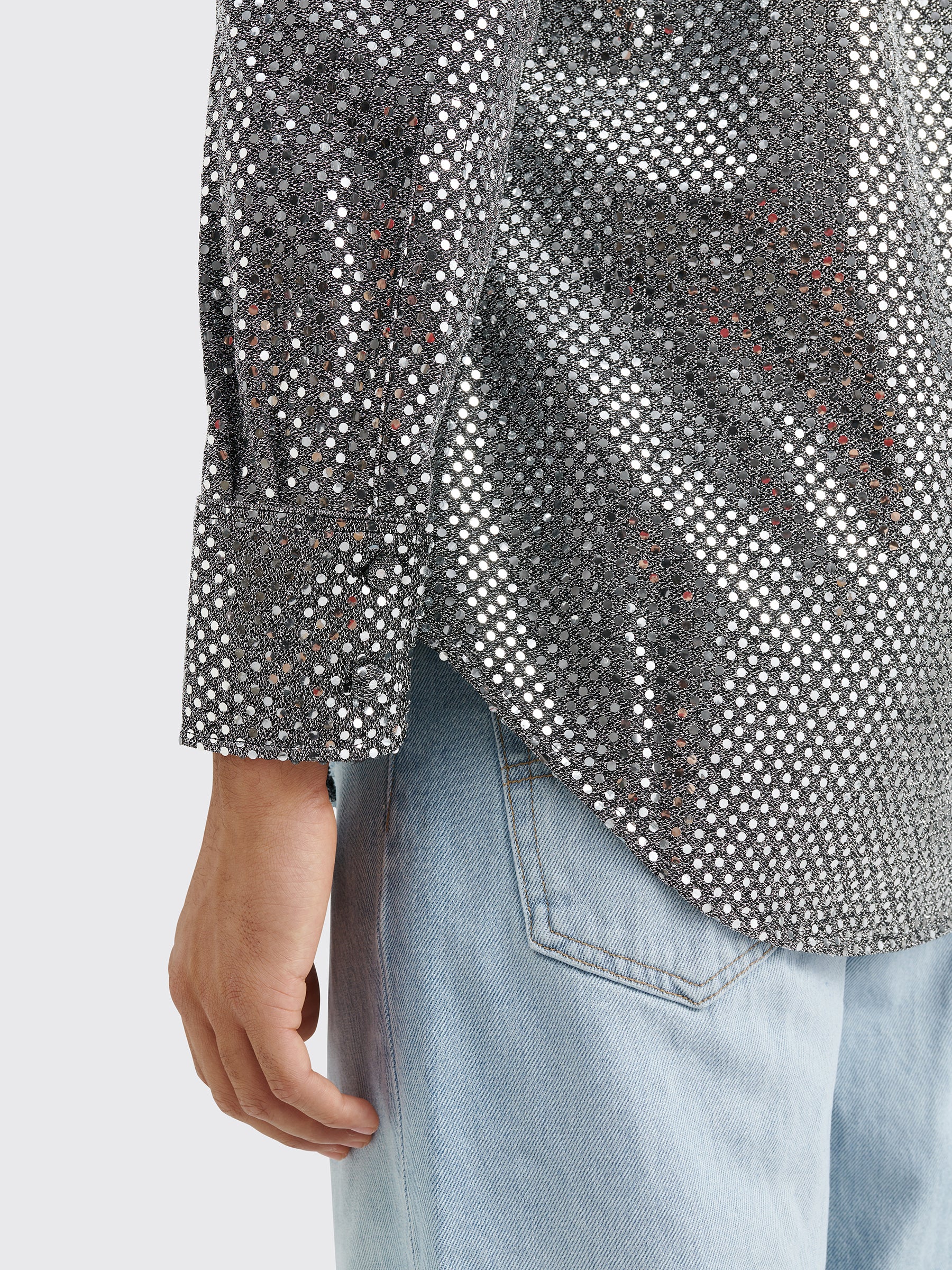 ERL Sequin Button Up Shirt Silver