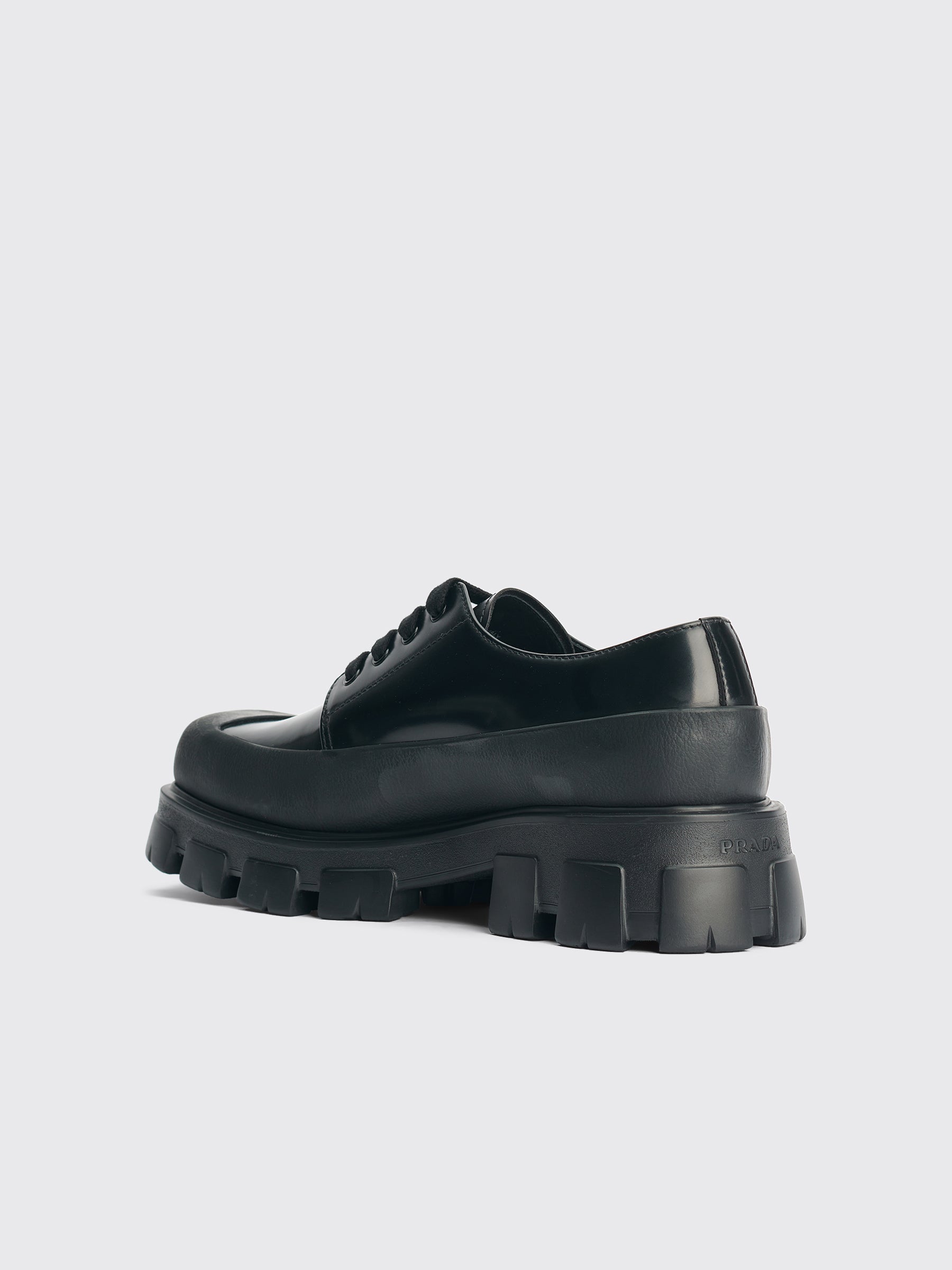 Prada Brushed Leather Derby Shoes Black