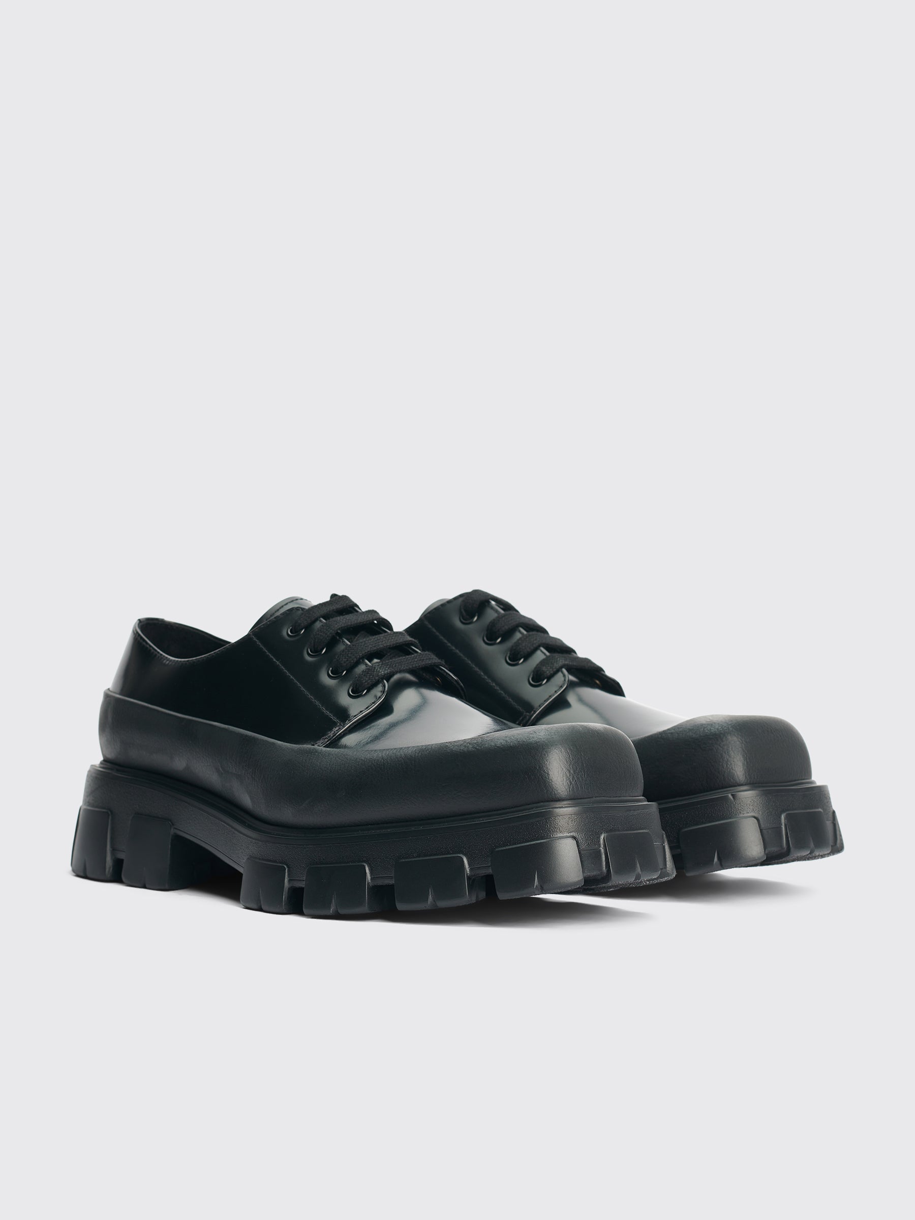 Prada Brushed Leather Derby Shoes Black