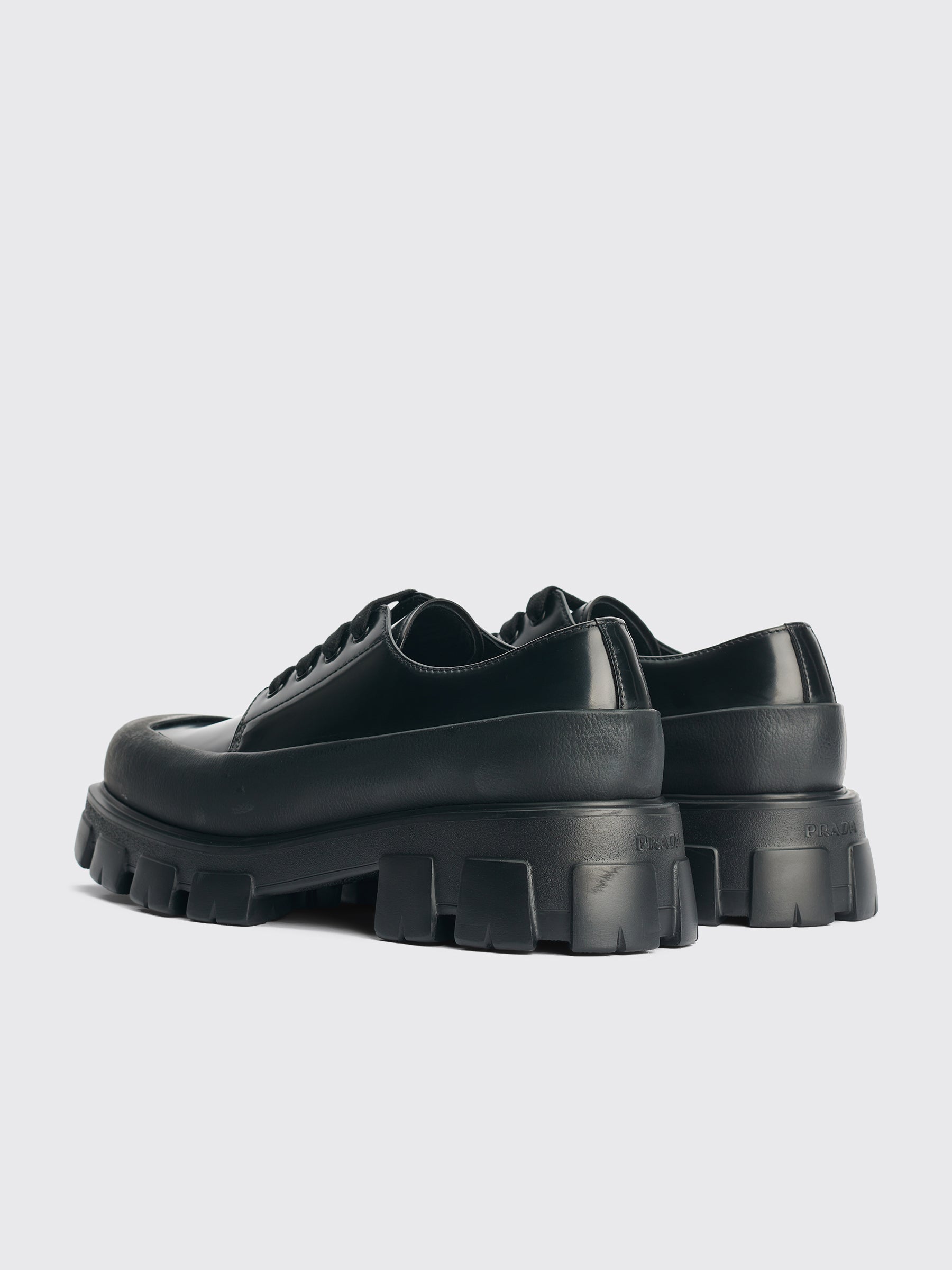 Prada Brushed Leather Derby Shoes Black