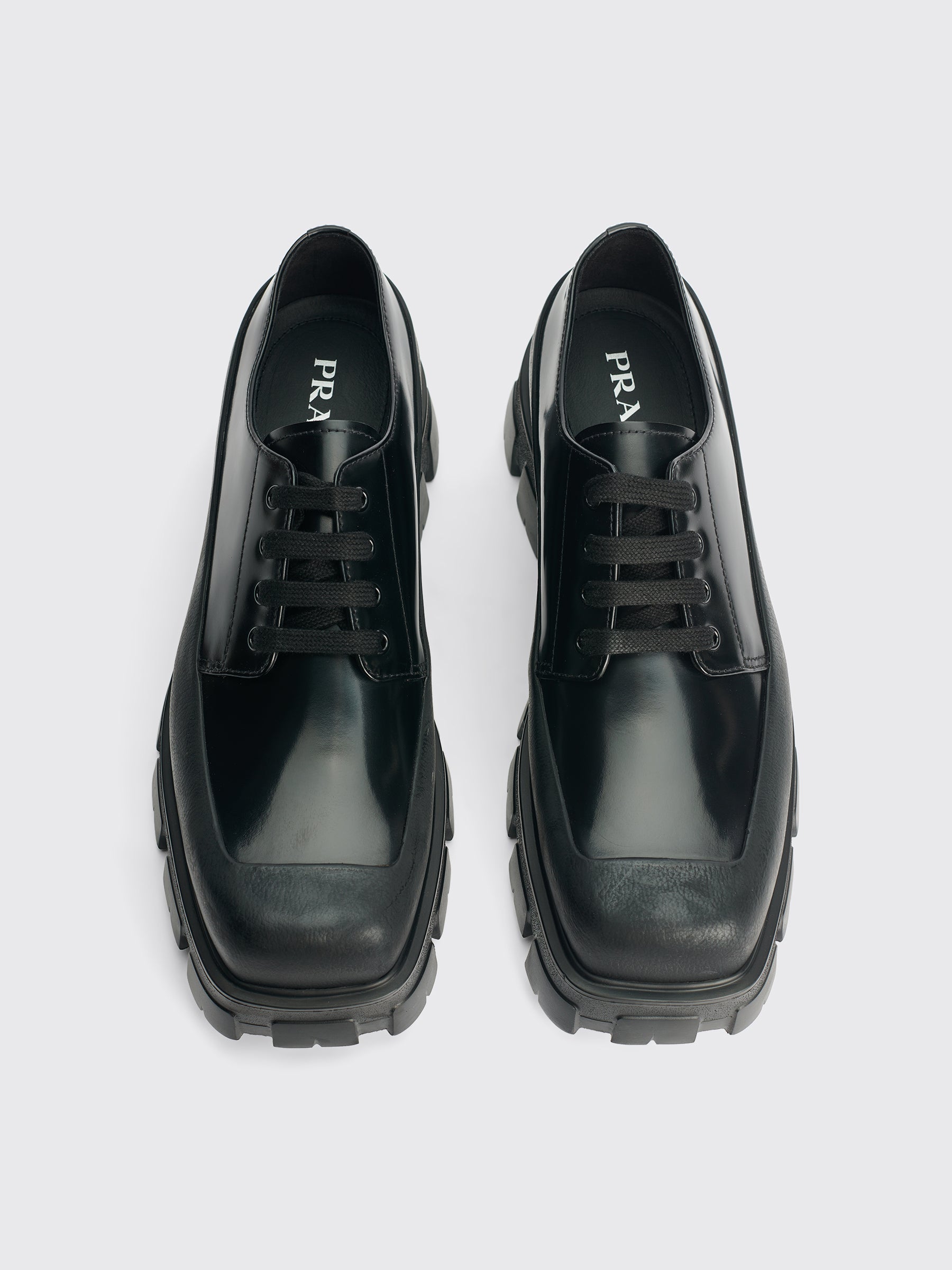 Prada Brushed Leather Derby Shoes Black