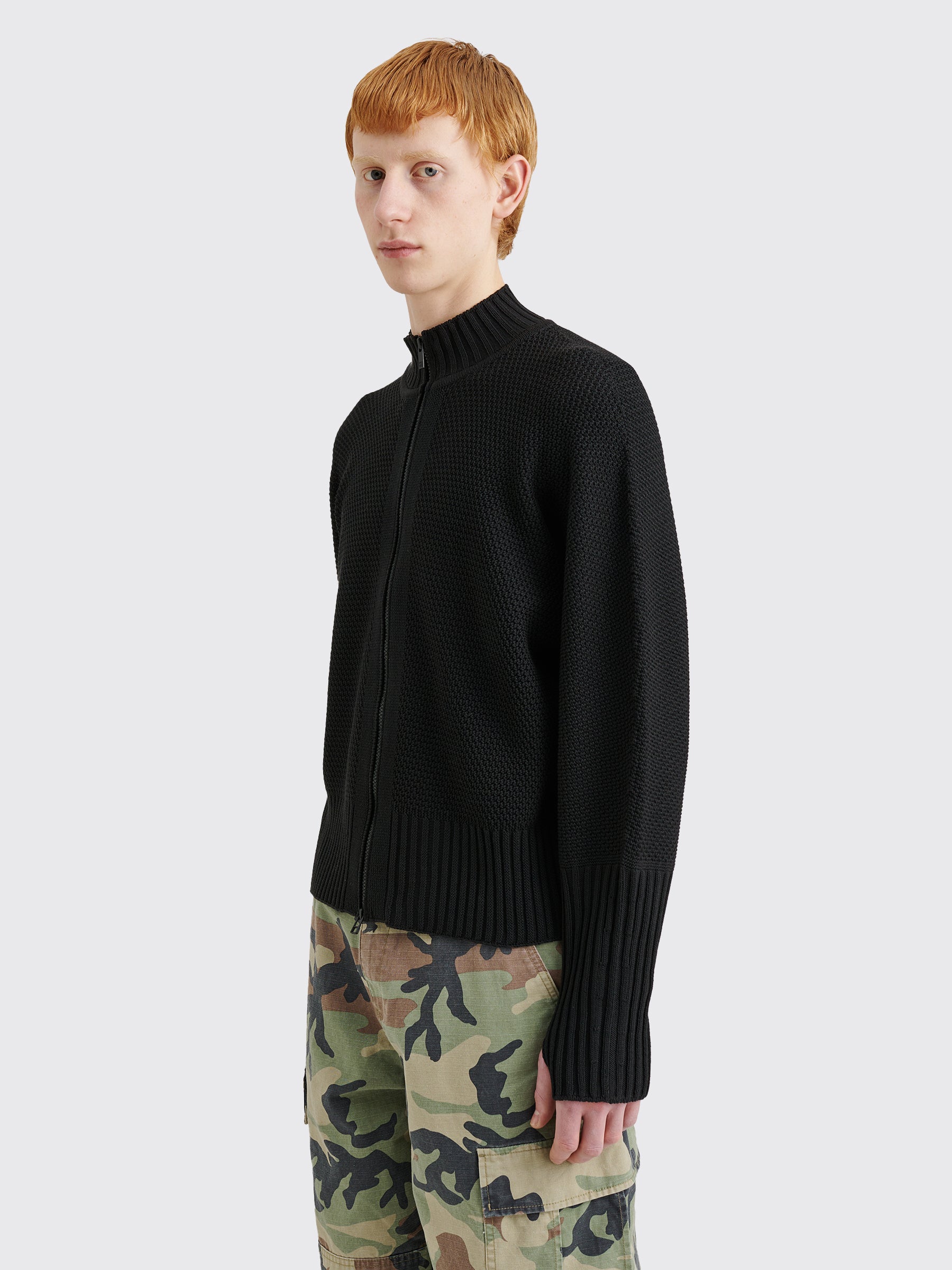 Homme Plissé Issey Miyake Rustic Knit Zip Sweater Black