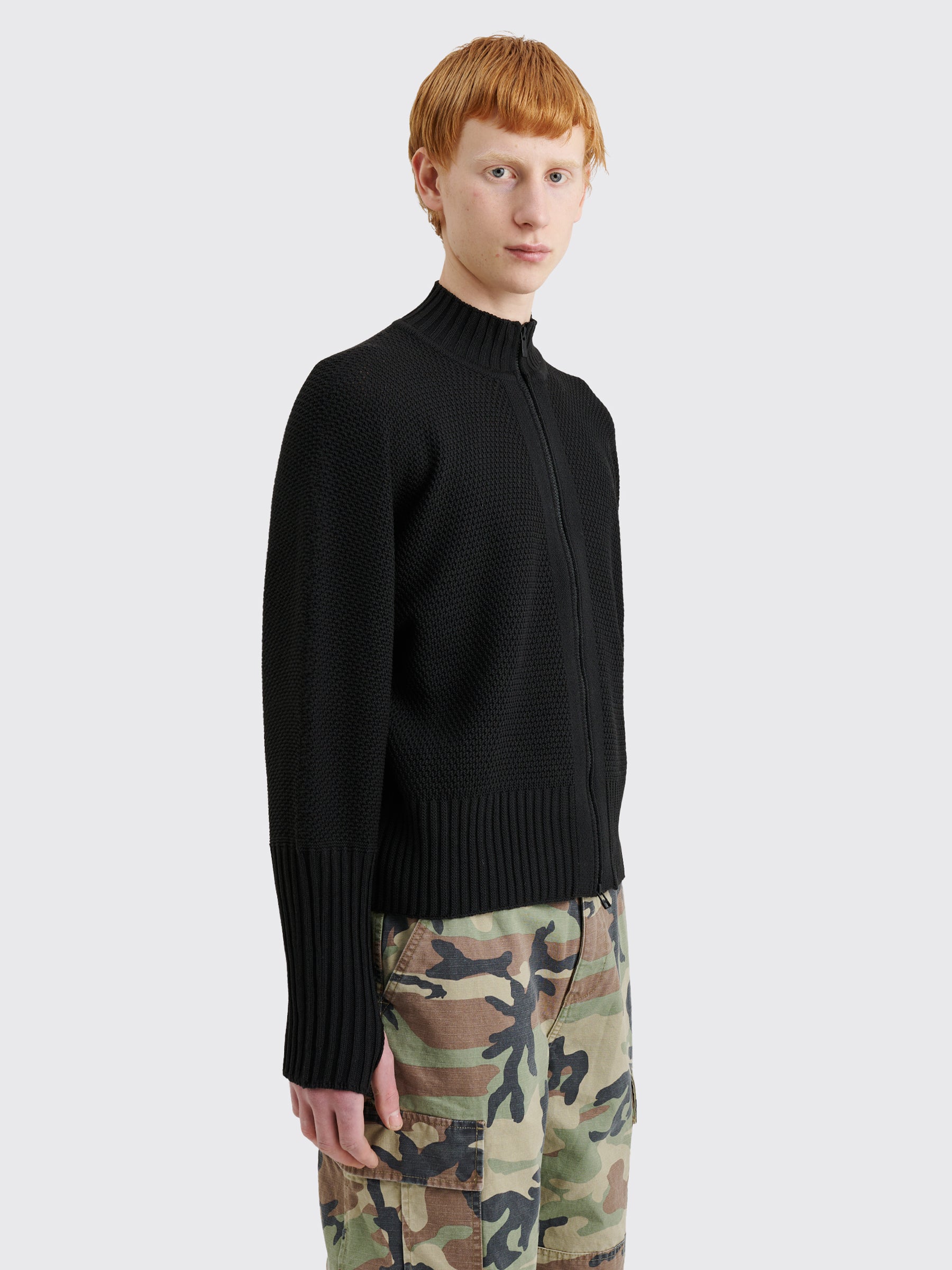 Homme Plissé Issey Miyake Rustic Knit Zip Sweater Black