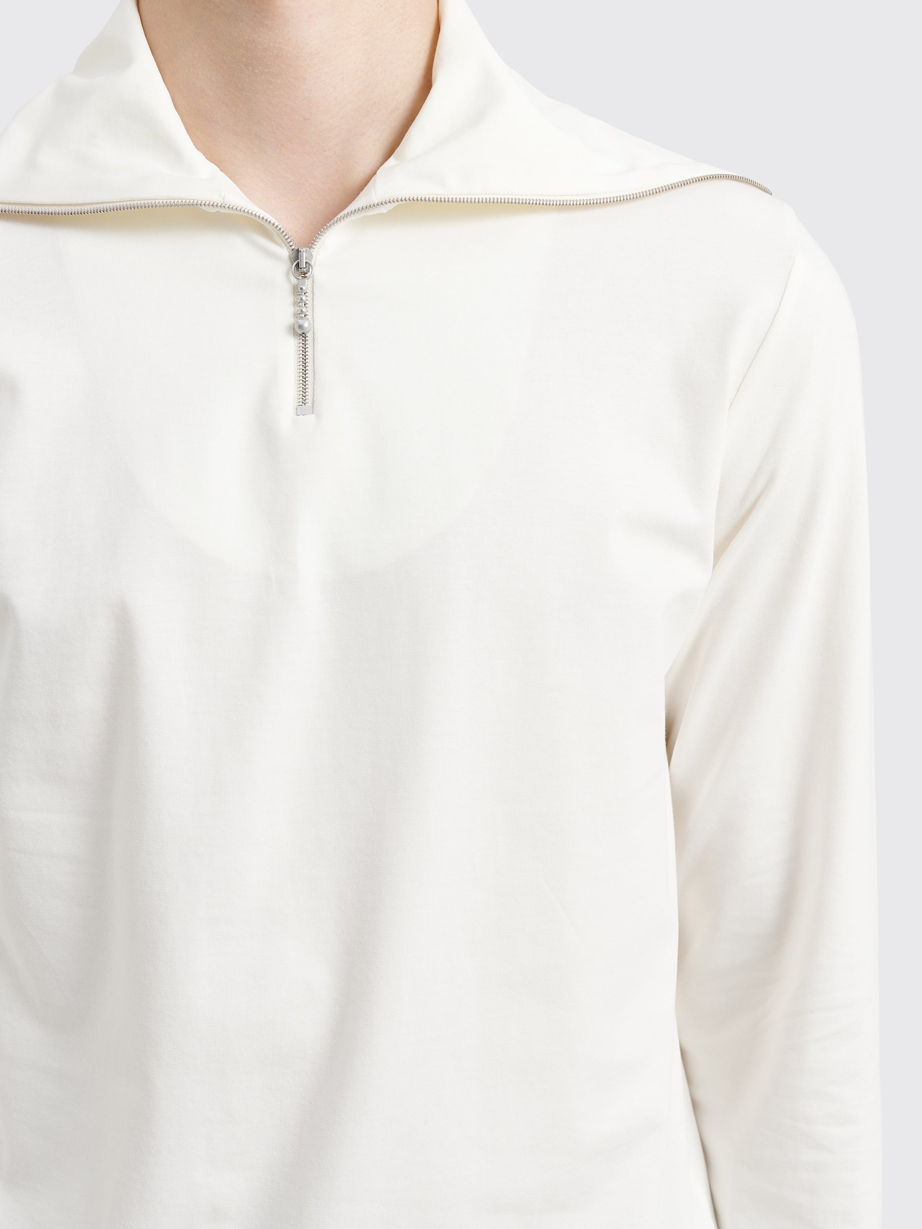 Jil Sander+ Stretch Cotton Jersey Half Zip Long Sleeve T-shirt White