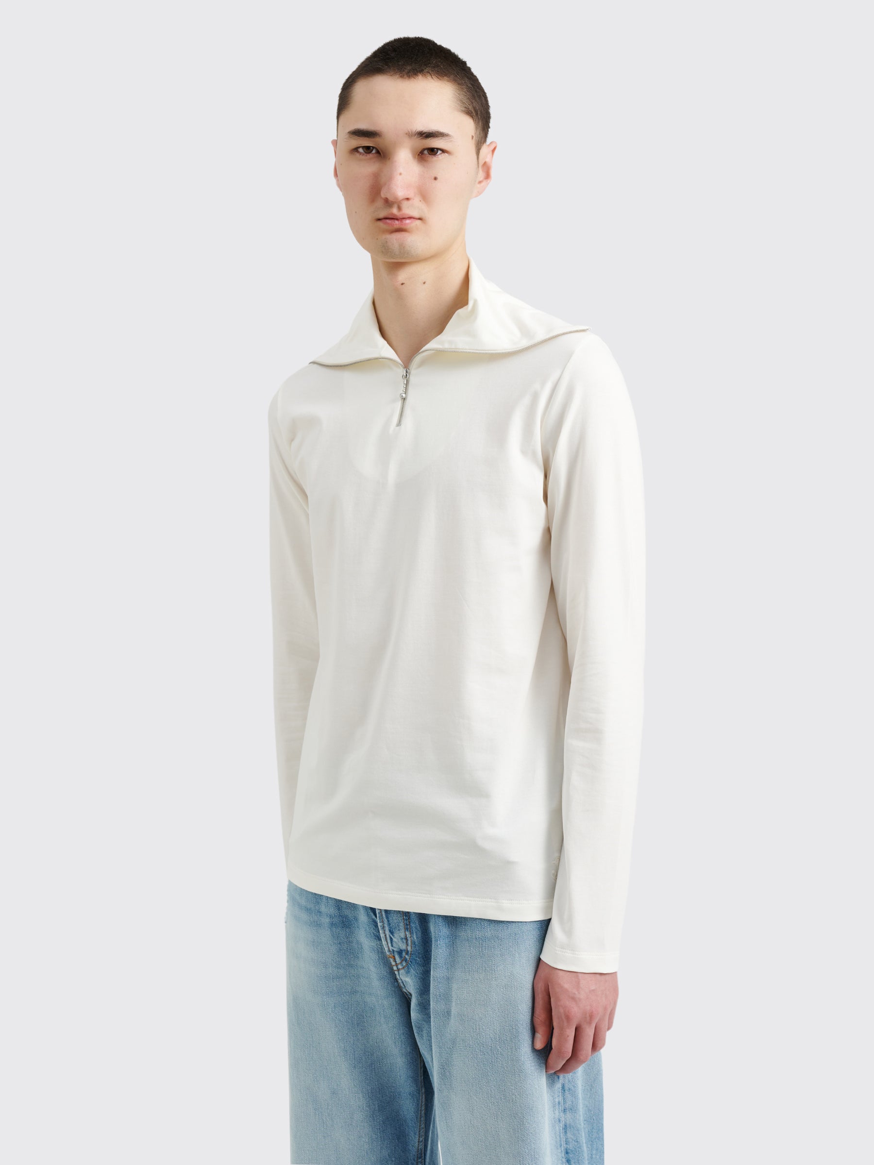 Jil Sander+ Stretch Cotton Jersey Half Zip Long Sleeve T-shirt White