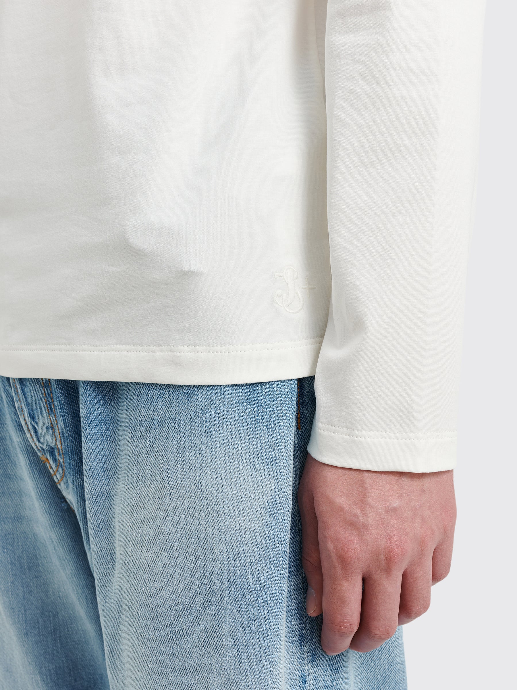 Jil Sander+ Stretch Cotton Jersey Half Zip Long Sleeve T-shirt White