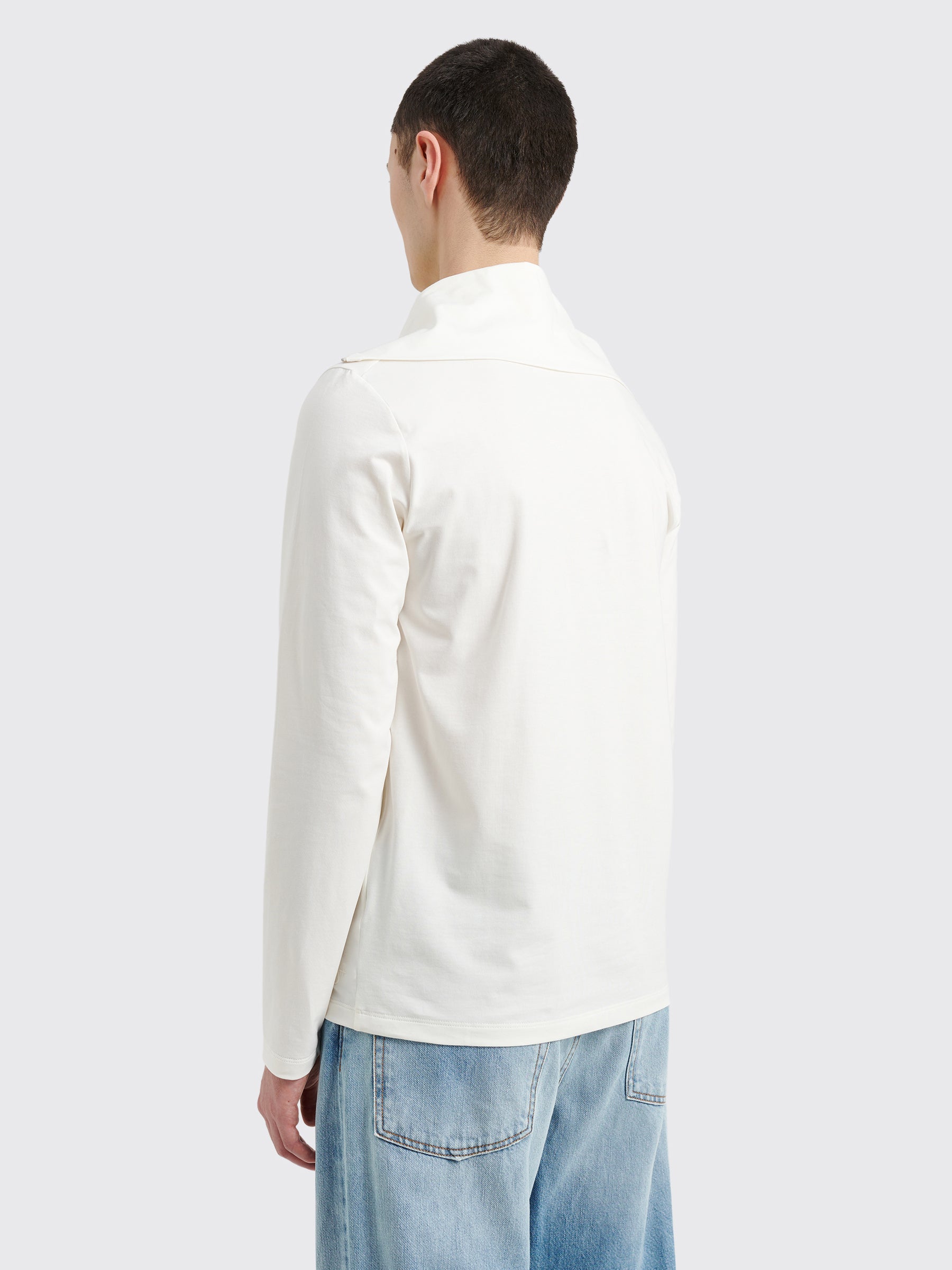 Jil Sander+ Stretch Cotton Jersey Half Zip Long Sleeve T-shirt White