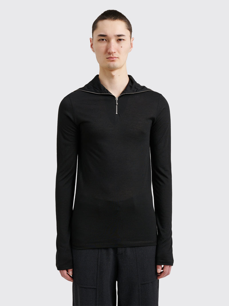 Jil Sander - + technical wool half zip long sleeve t-shirt black