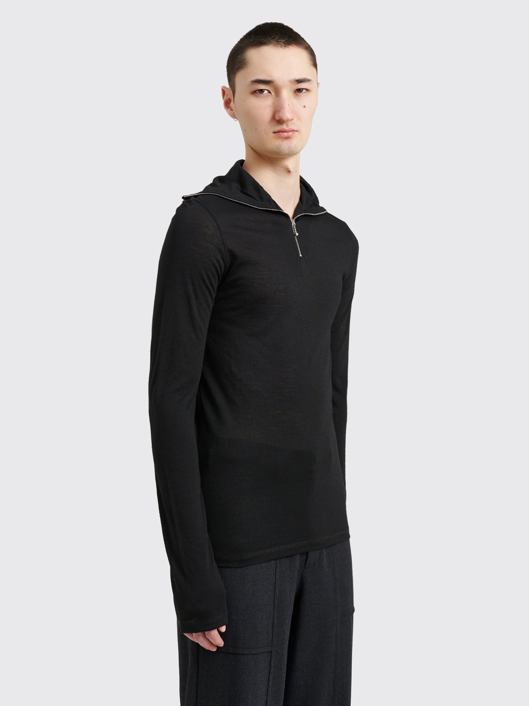 Jil Sander+ Technical Wool Half Zip Long Sleeve T-shirt Black