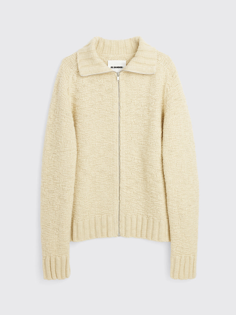 Jil Sander - pure wool zip cardigan bone