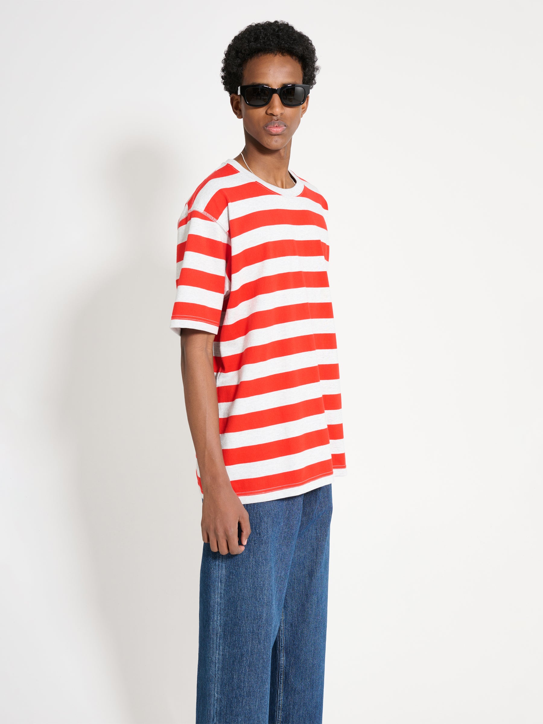 Junya Watanabe MAN Cotton Jersey Stripe T-shirt Grey / Red