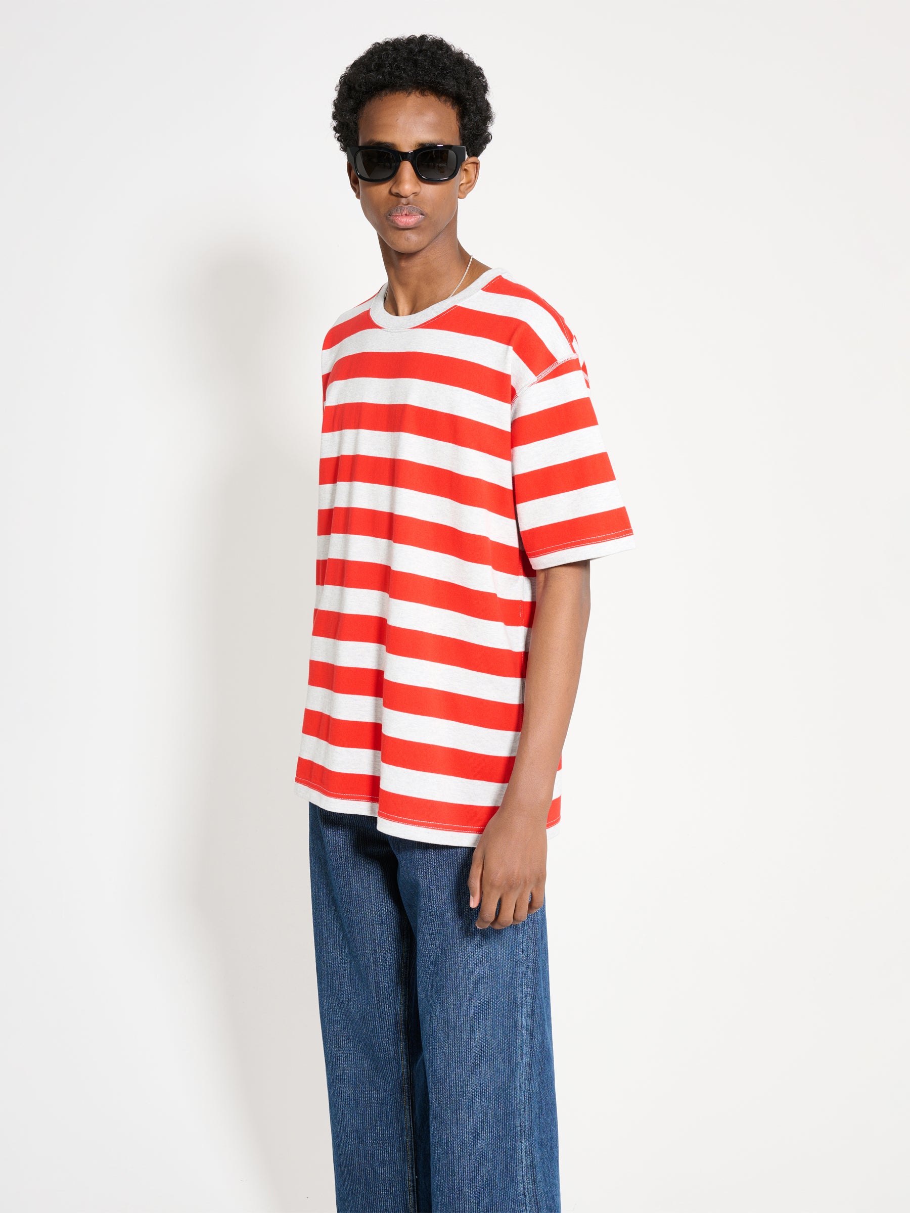 Junya Watanabe MAN Cotton Jersey Stripe T-shirt Grey / Red