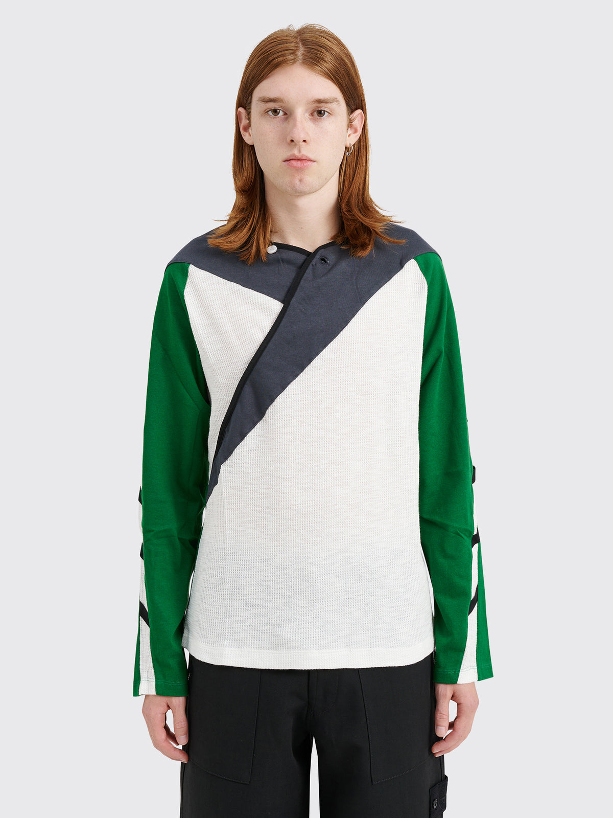 Kiko Kostadinov Remus Top Jersey White / Dim Grey / Hunter Green 