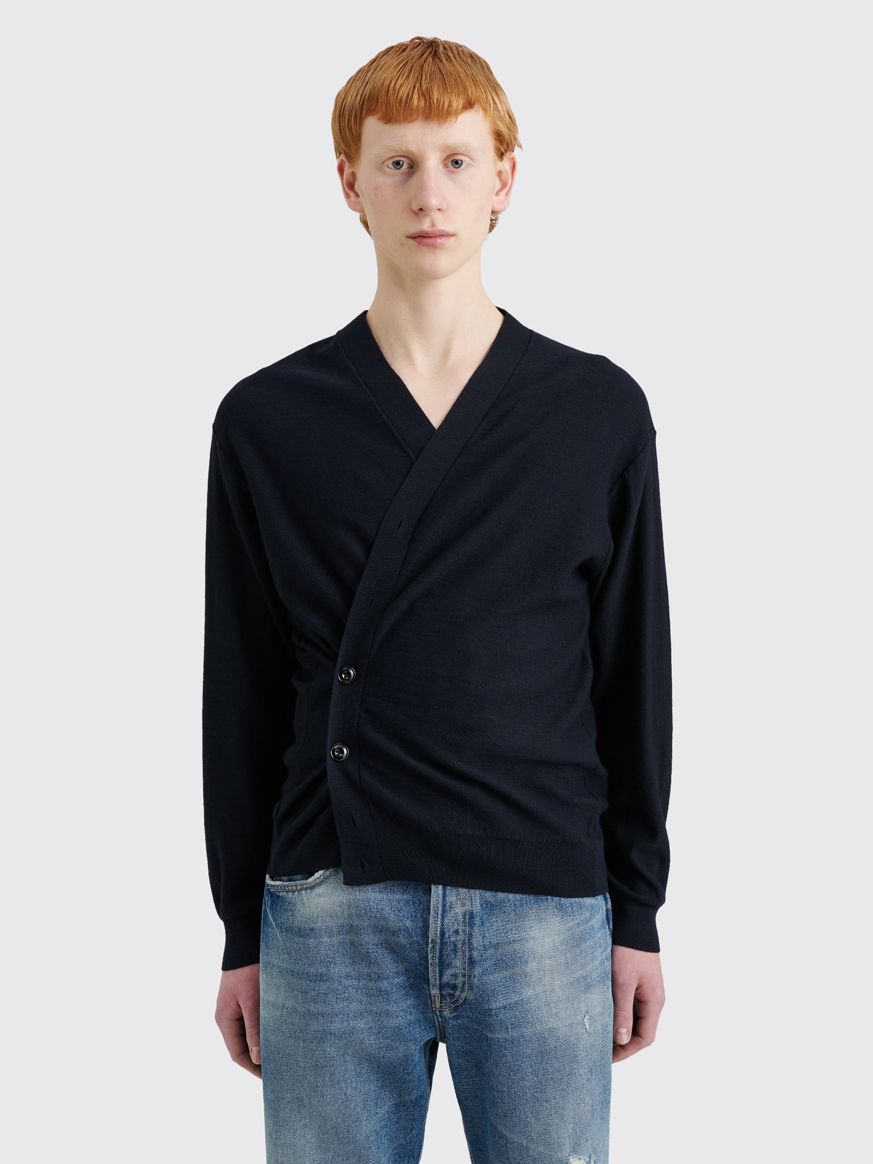 Lemaire Relaxed Twisted Cardigan Dark Navy