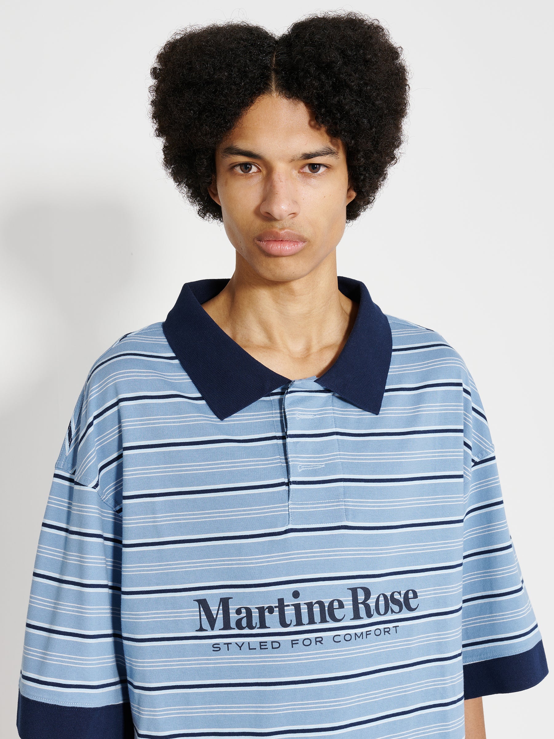 Martine Rose Stretched Polo Blue Stripe