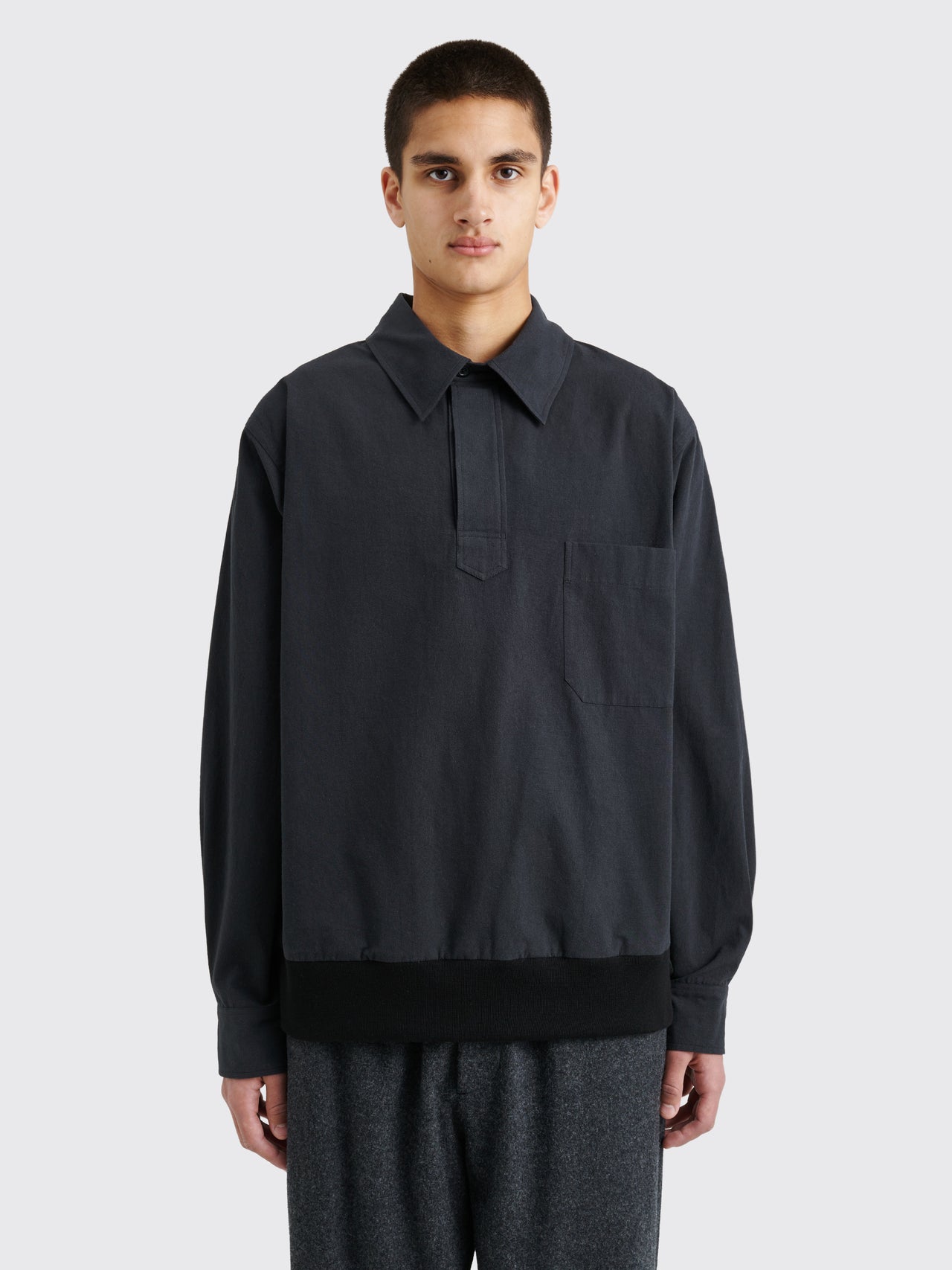 Margaret Howell Pull Over Shirt Yarn Dye Plainweave Black