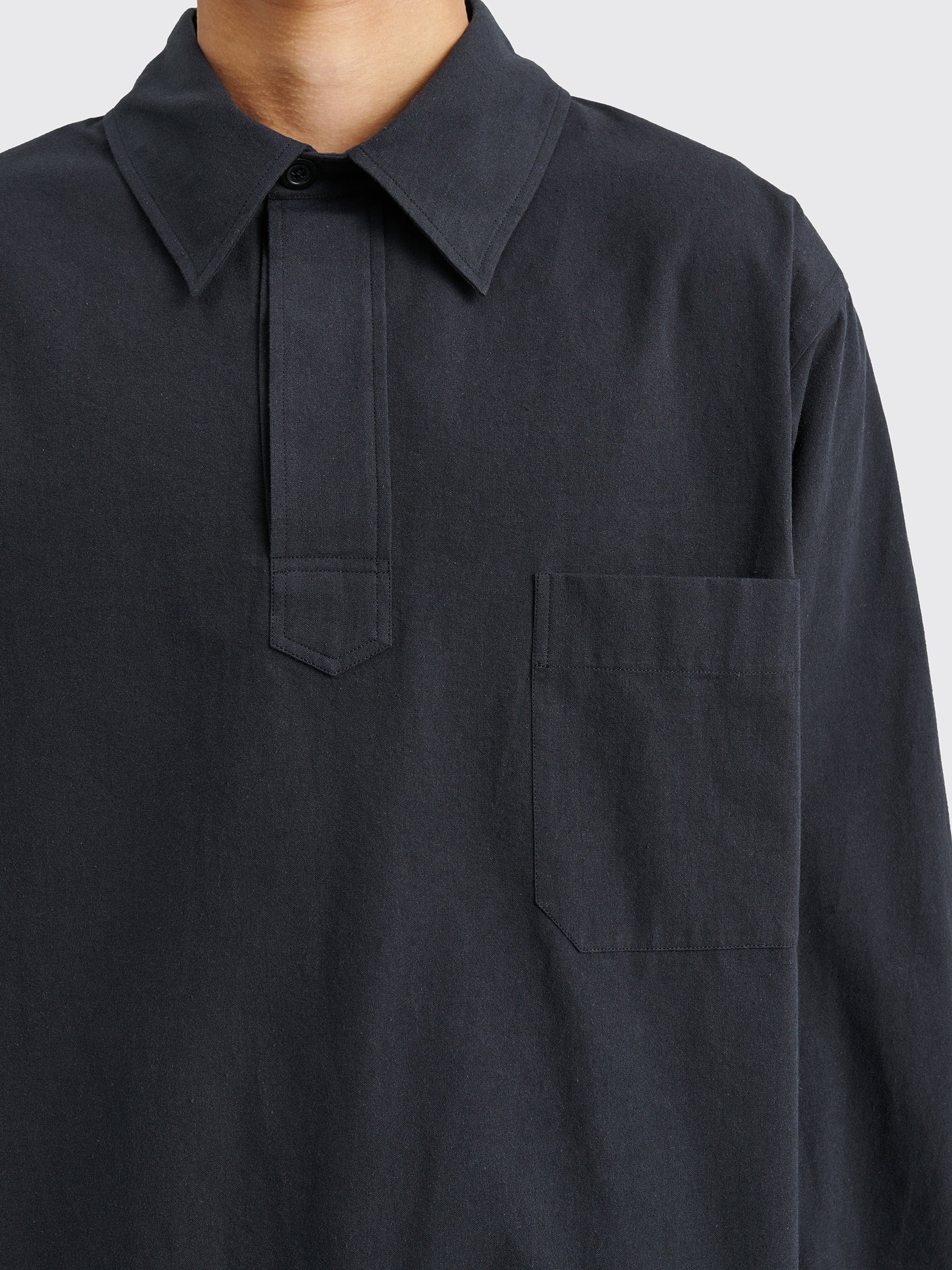 Margaret Howell Pull Over Shirt Yarn Dye Plainweave Black