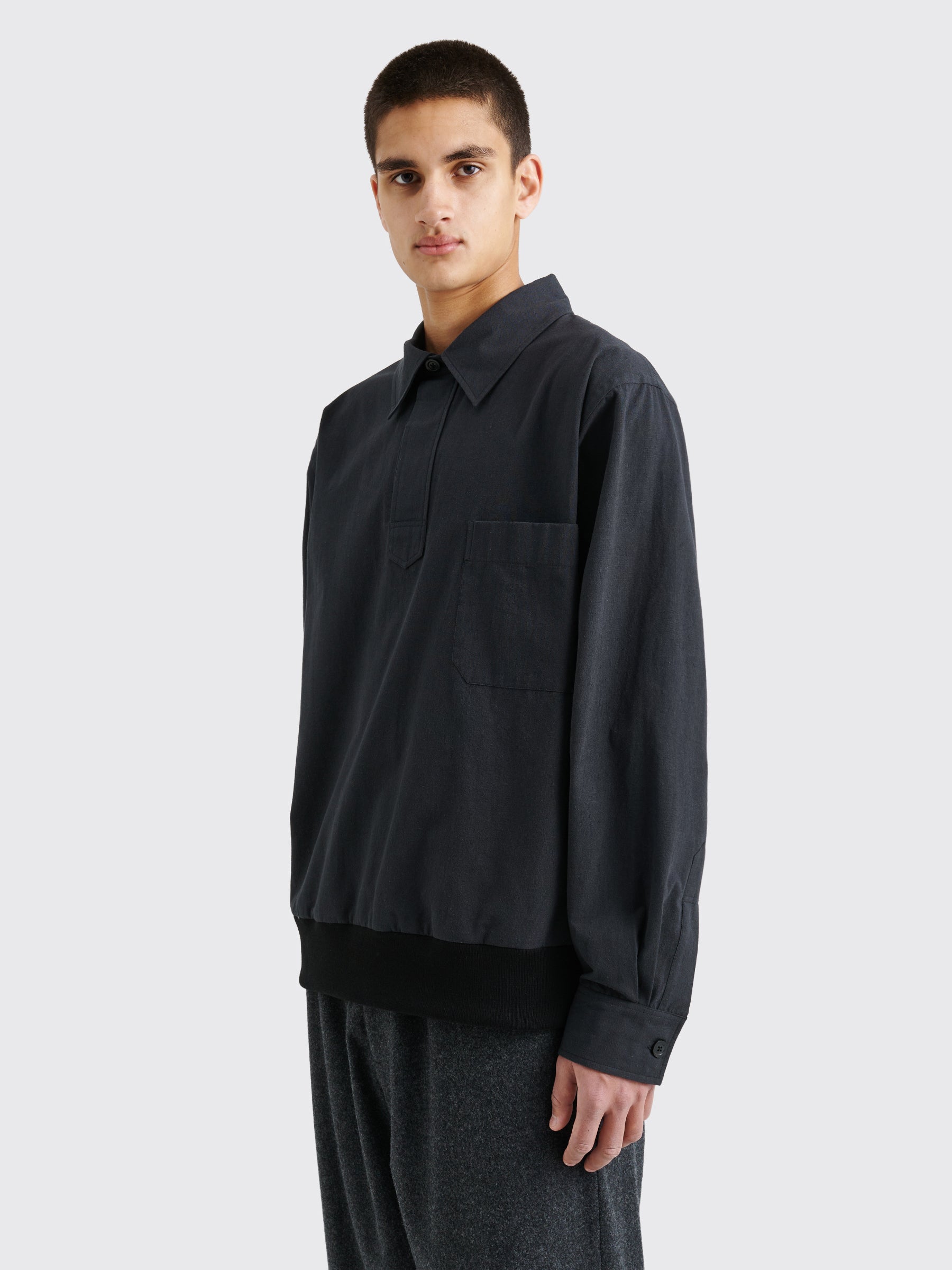 Margaret Howell Pull Over Shirt Yarn Dye Plainweave Black