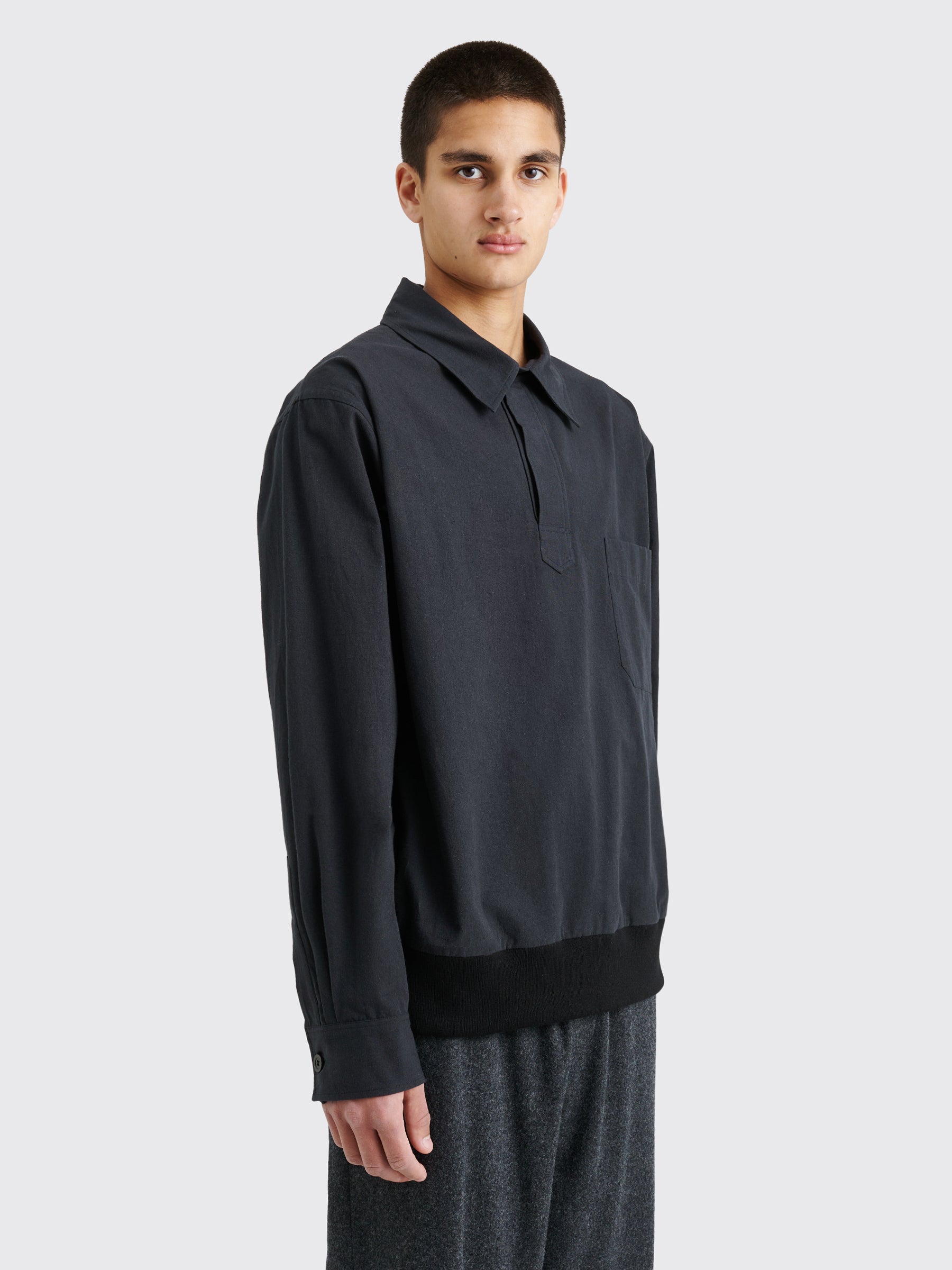 Margaret Howell Pull Over Shirt Yarn Dye Plainweave Black