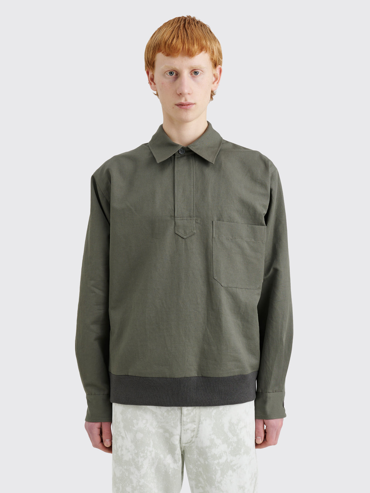 Margaret Howell Pull Over Shirt Light Cotton Linen Twill Grey 