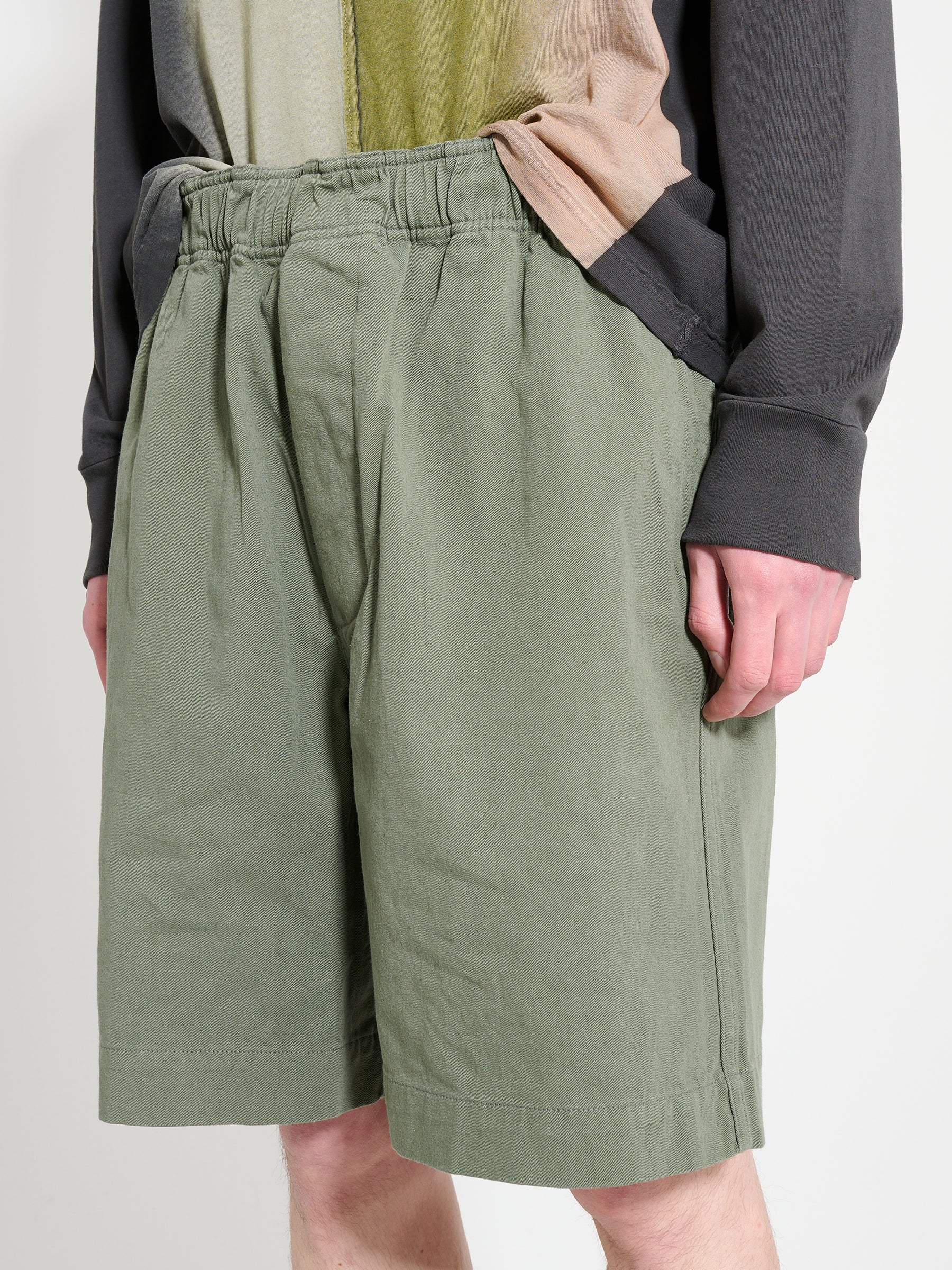 Margaret Howell MHL Pull Up Shorts Cotton Hemp Twill Uniform Green