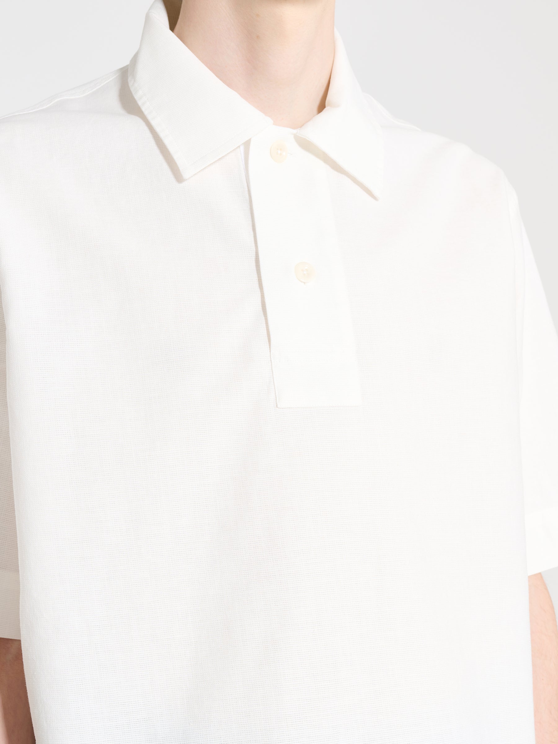 Margaret Howell MHL Offset Placket Polo Textured Cotton White