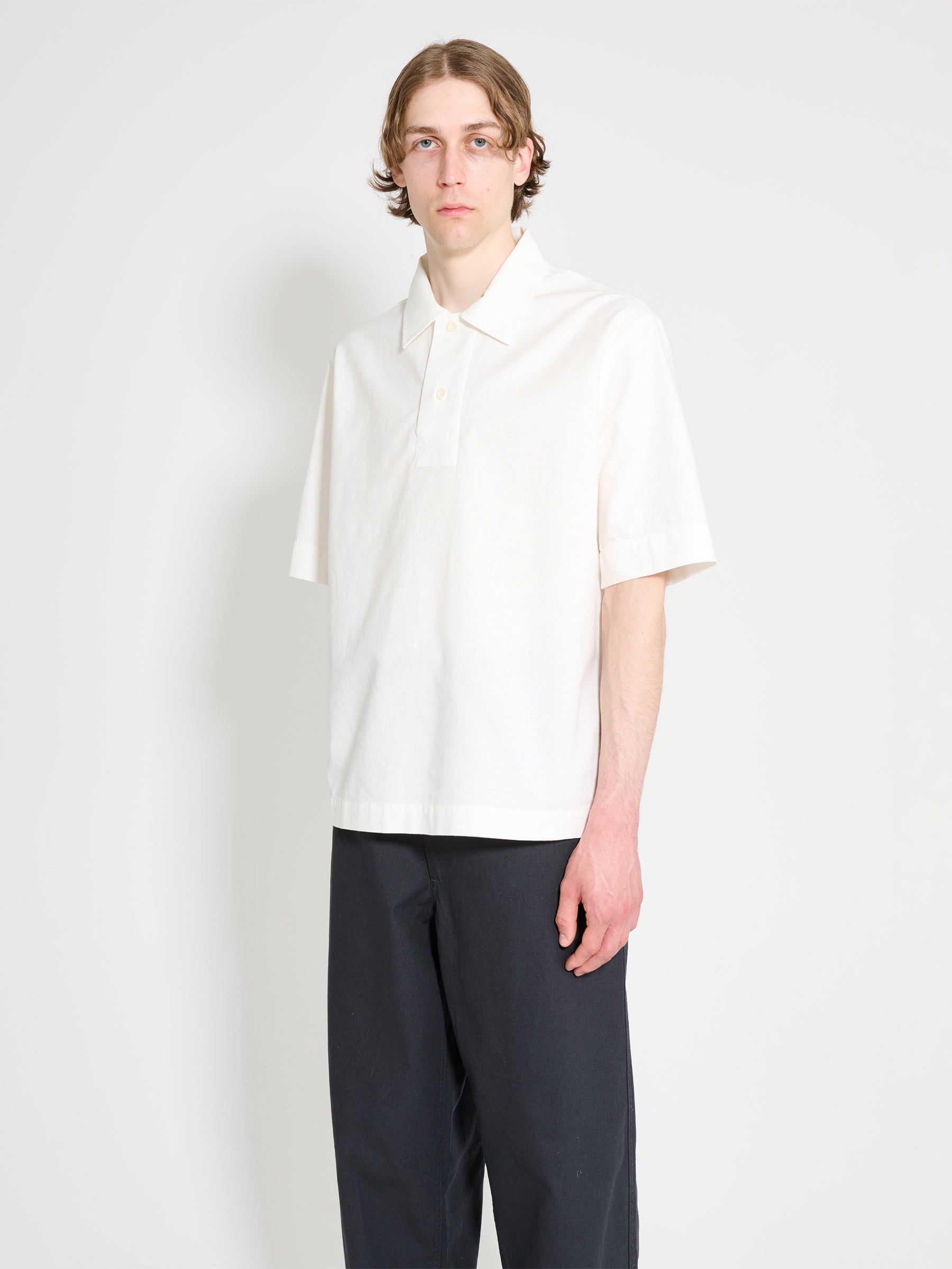 Margaret Howell MHL Offset Placket Polo Textured Cotton White