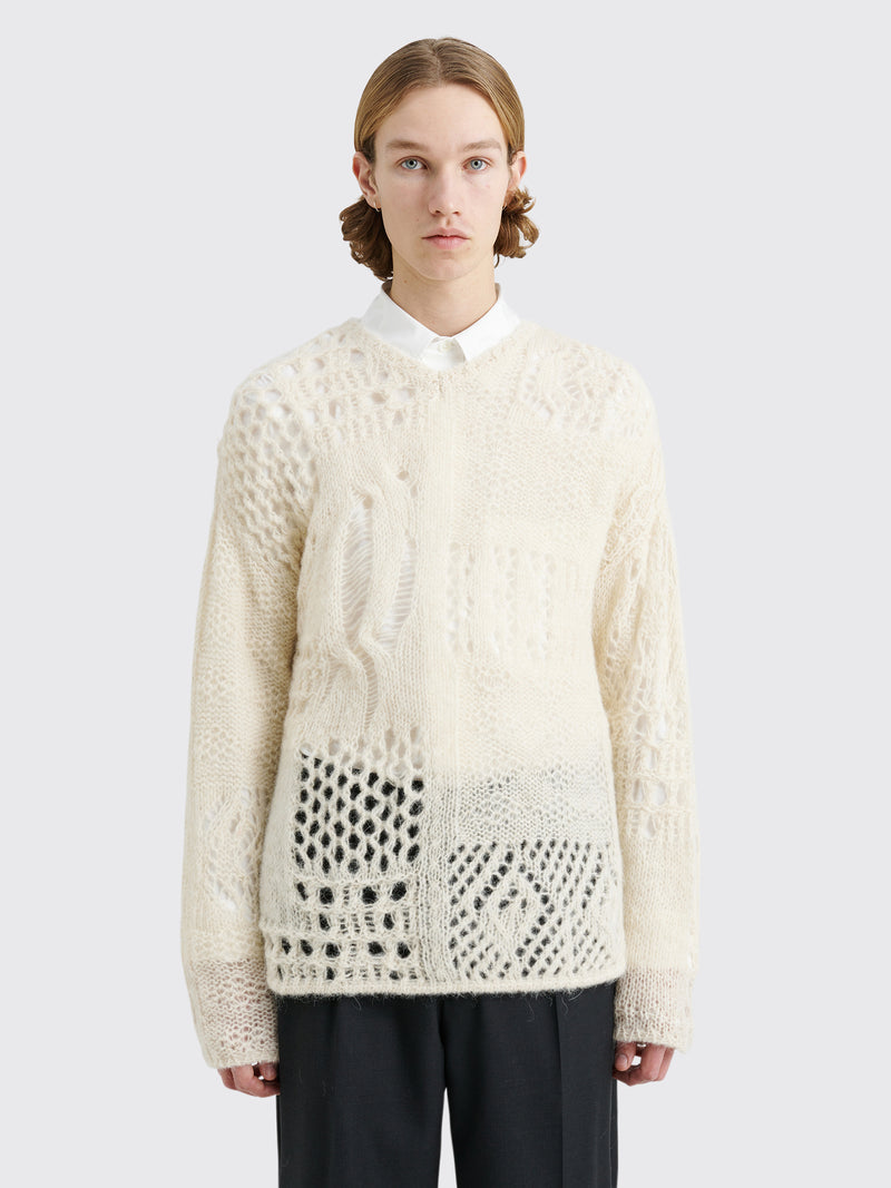 Our Legacy - v-neck crochet airy alpaca sweater bone