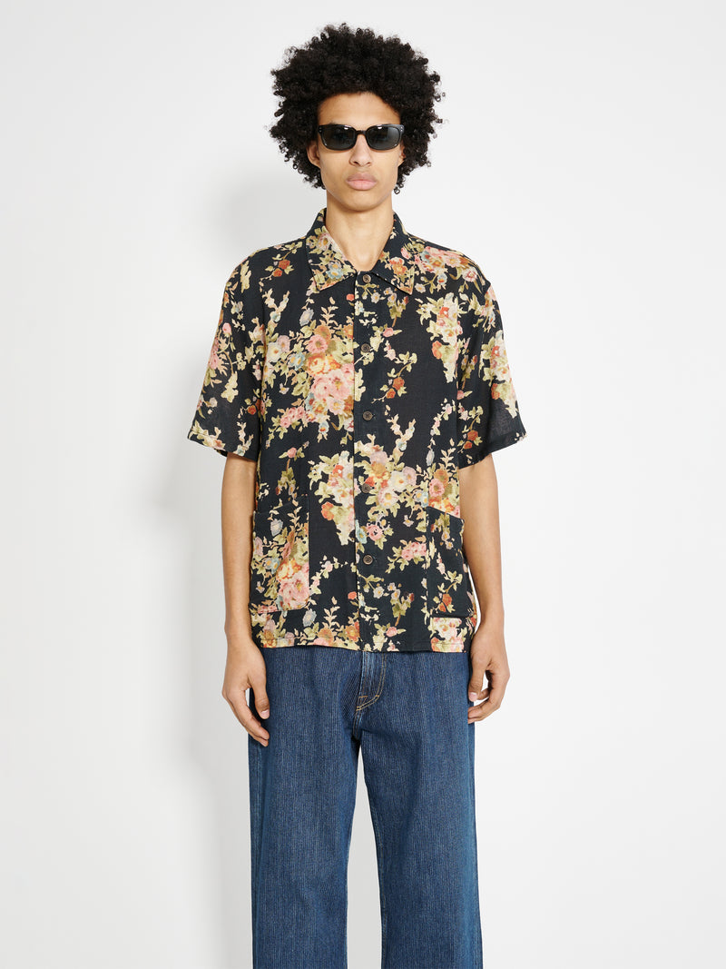 Our Legacy - elder shirt shortsleeve black floral tapestry print