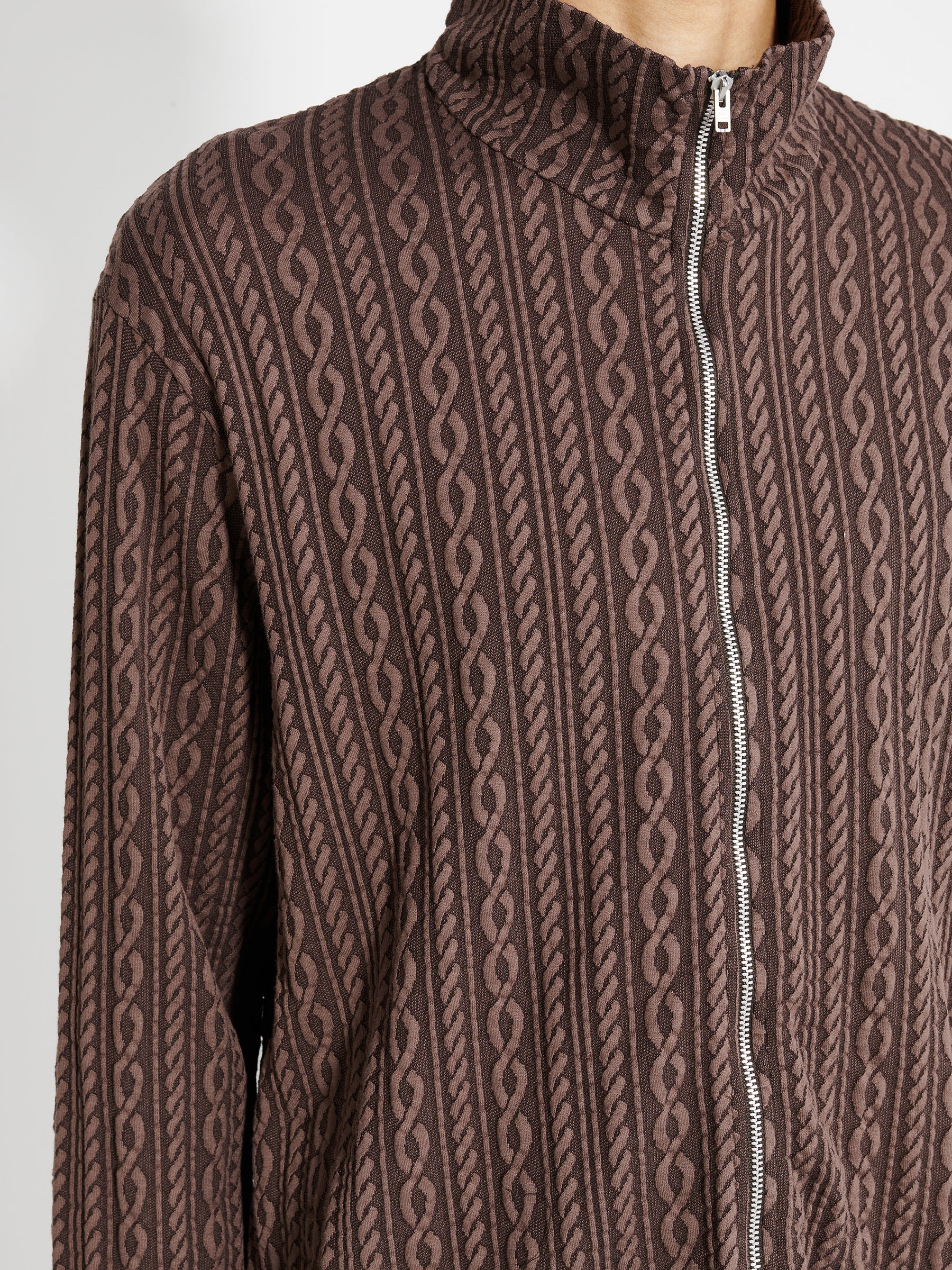 Our Legacy Shrunken Full Zip Polo Indulgent Choco Cable Jacquard