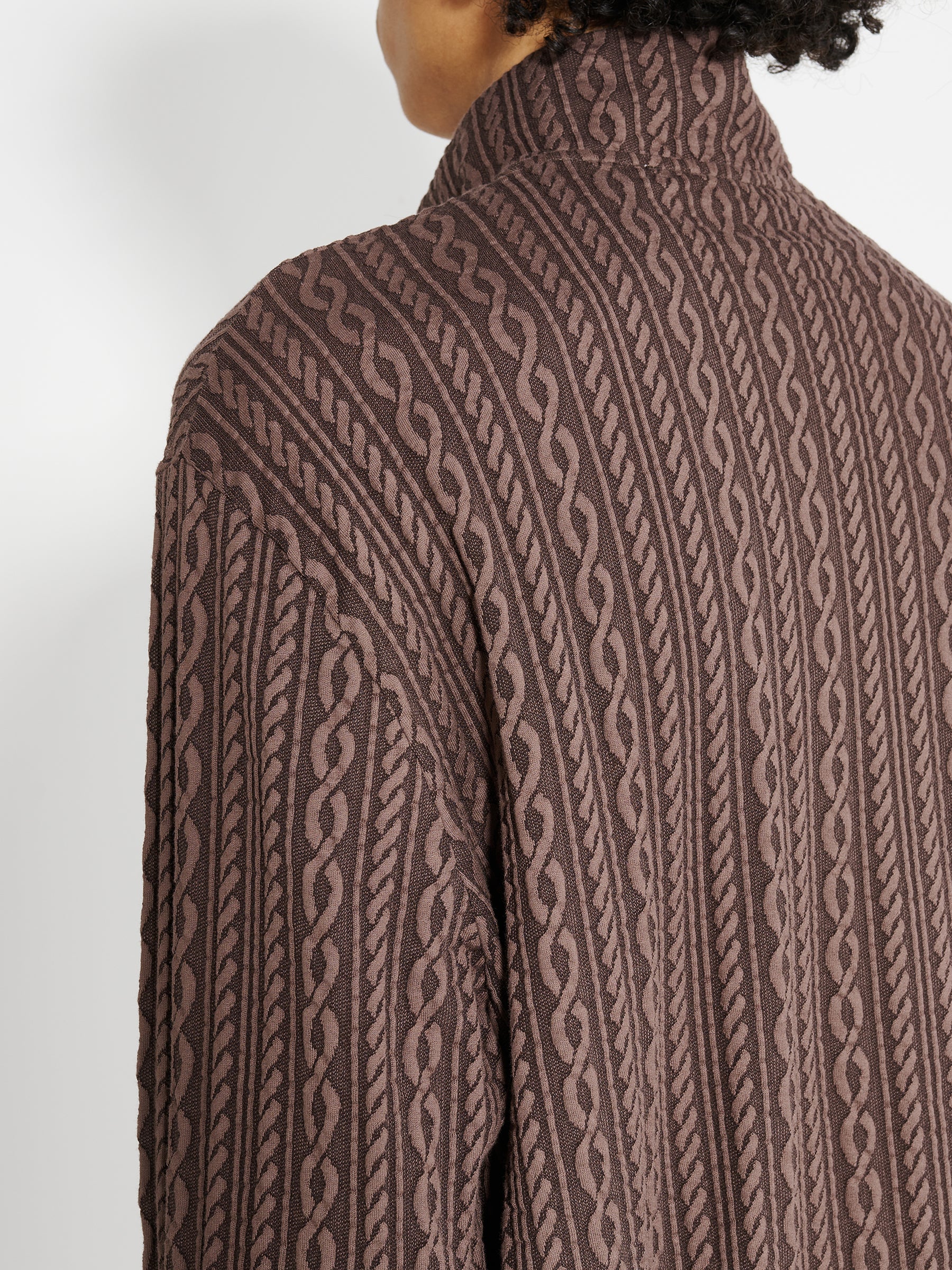 Our Legacy Shrunken Full Zip Polo Indulgent Choco Cable Jacquard