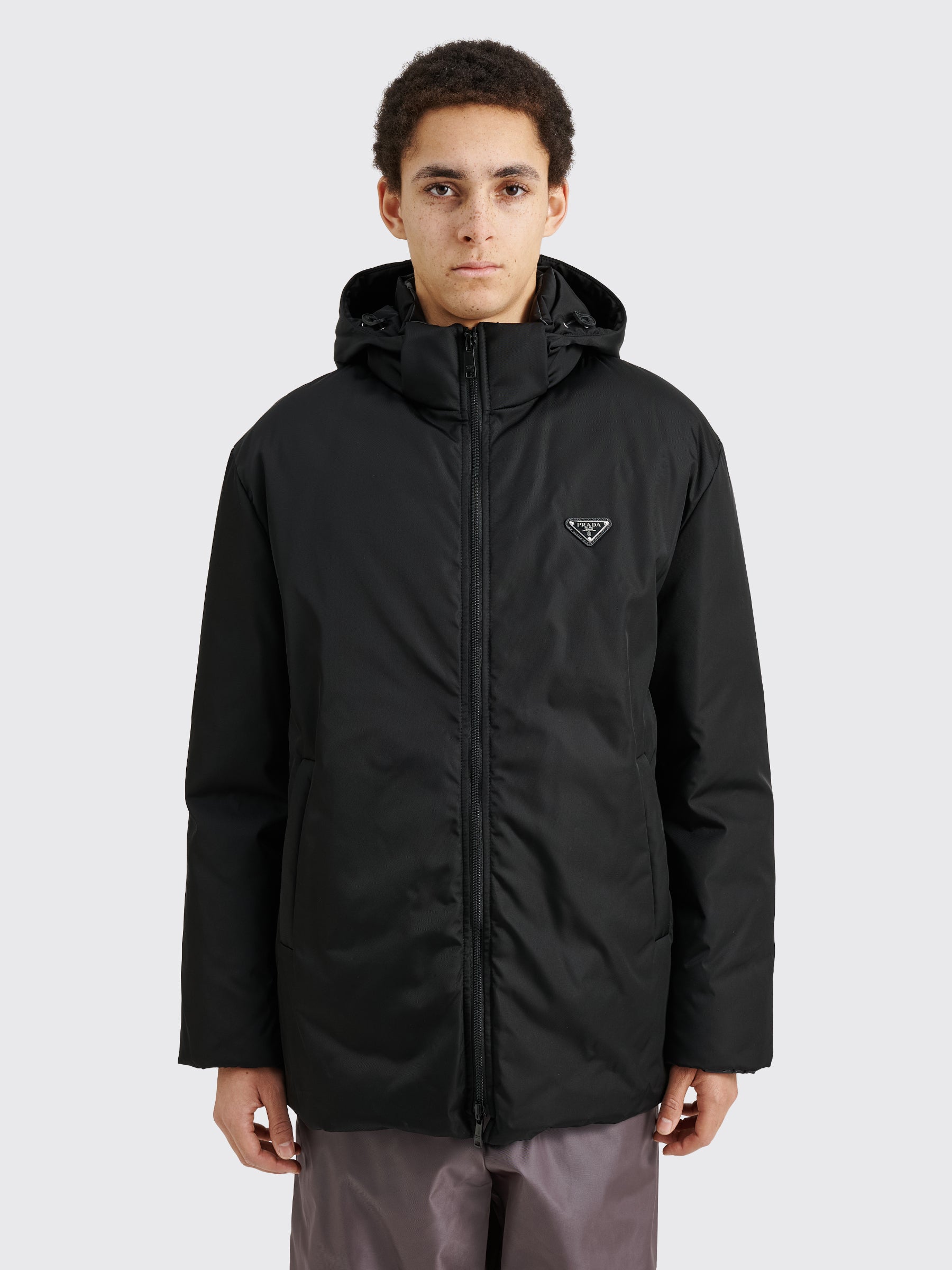 Prada Reversible Hooded Re-Nylon Down Jacket Black