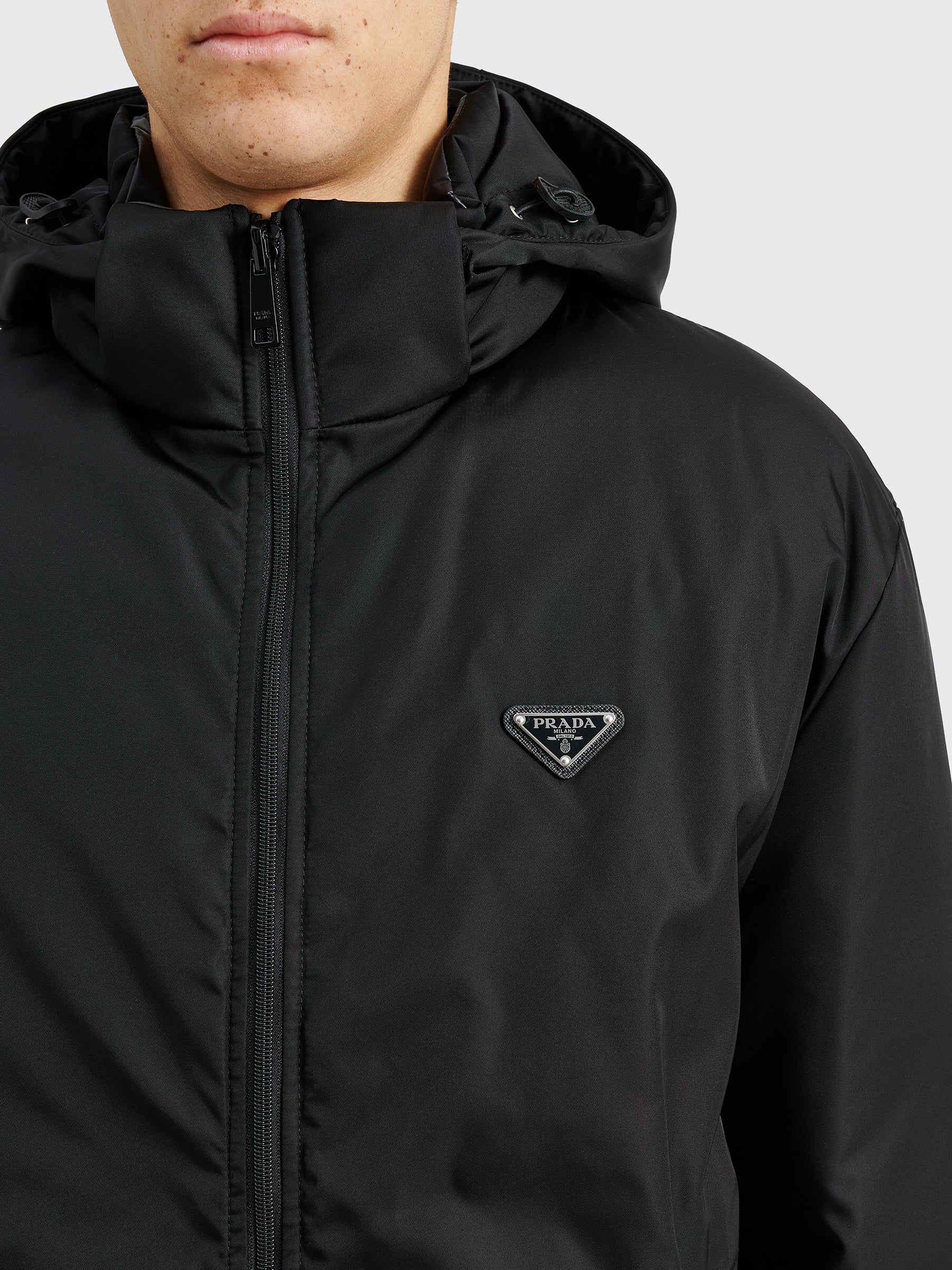 Prada Reversible Hooded Re-Nylon Down Jacket Black