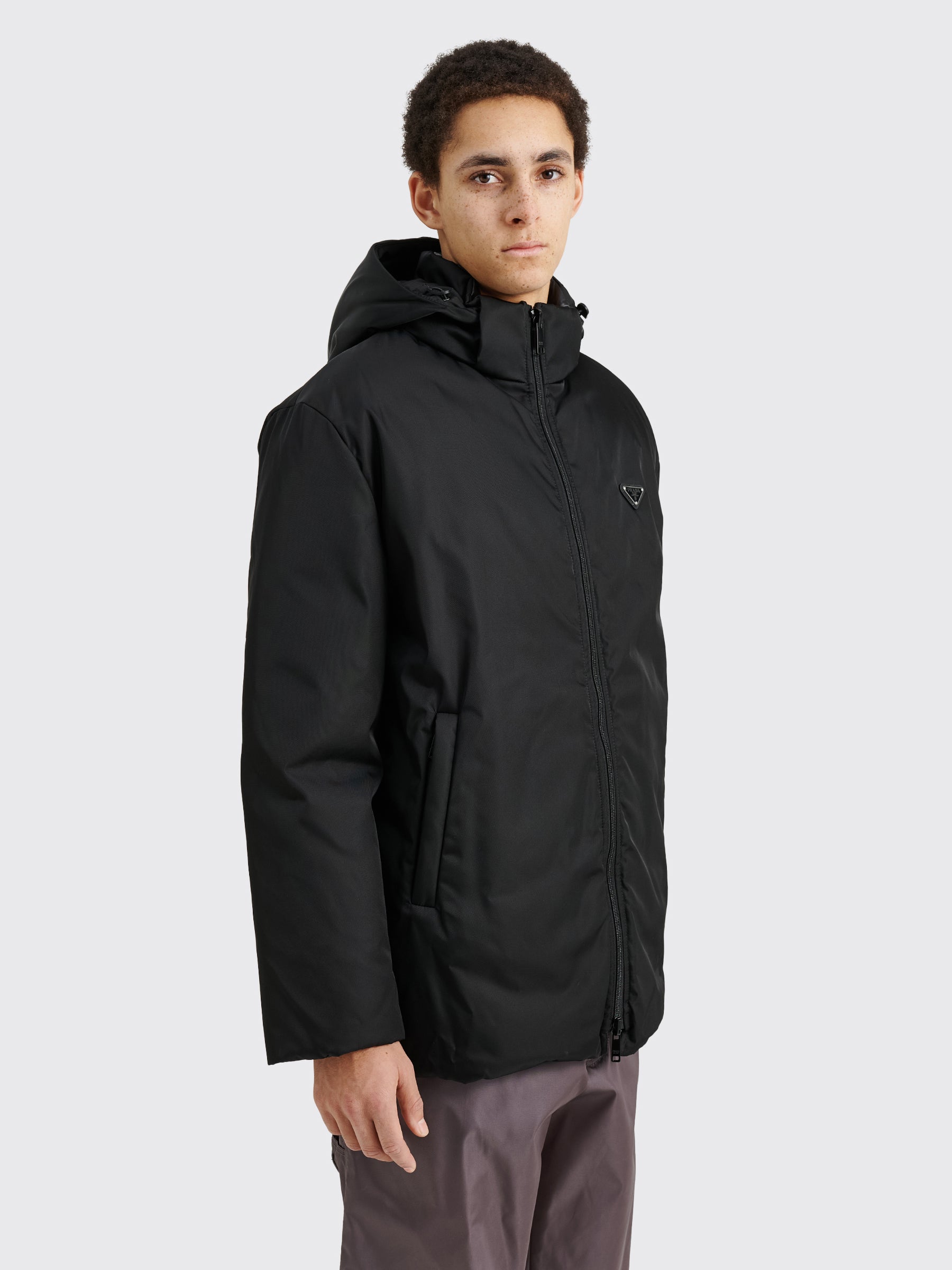 Prada Reversible Hooded Re-Nylon Down Jacket Black