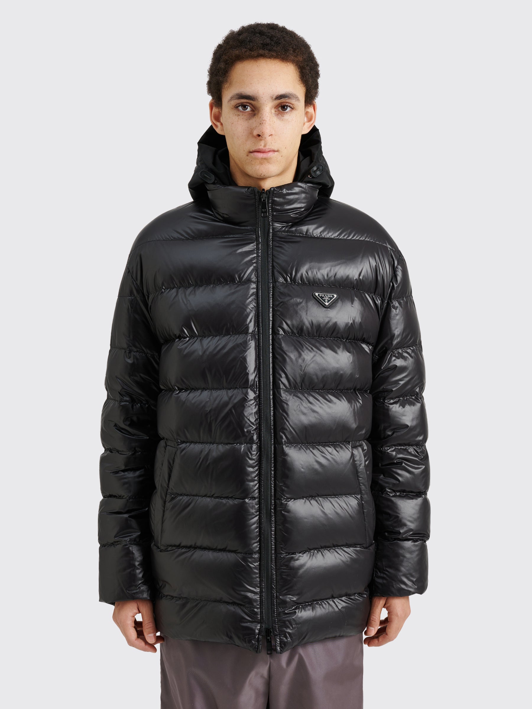 Prada Reversible Hooded Re-Nylon Down Jacket Black