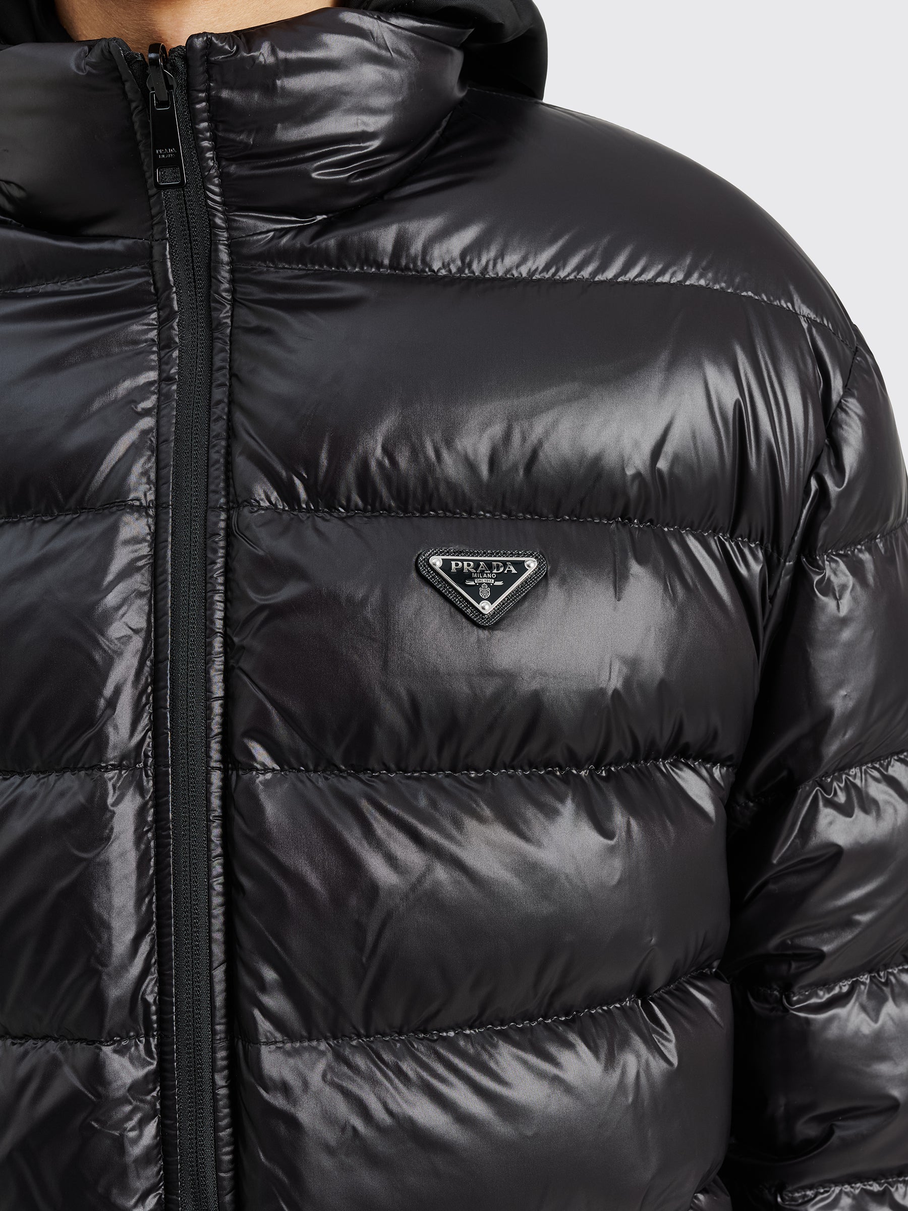 Prada Reversible Hooded Re-Nylon Down Jacket Black