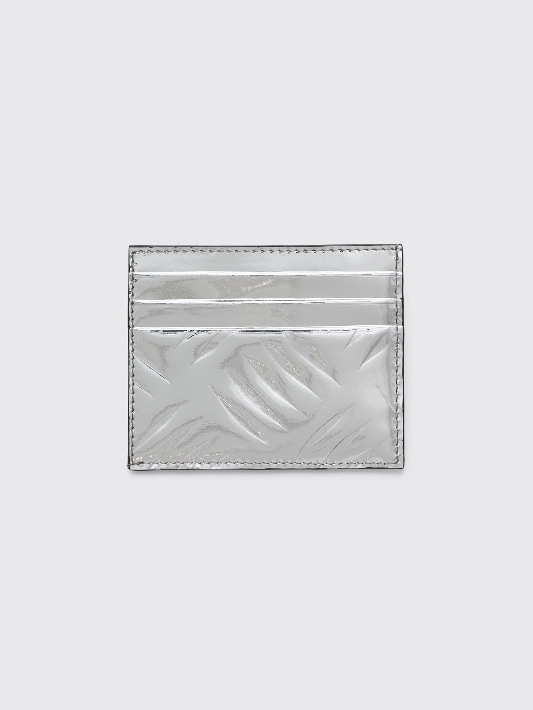 Prada Brushed Leather Logo Card Holder Silver