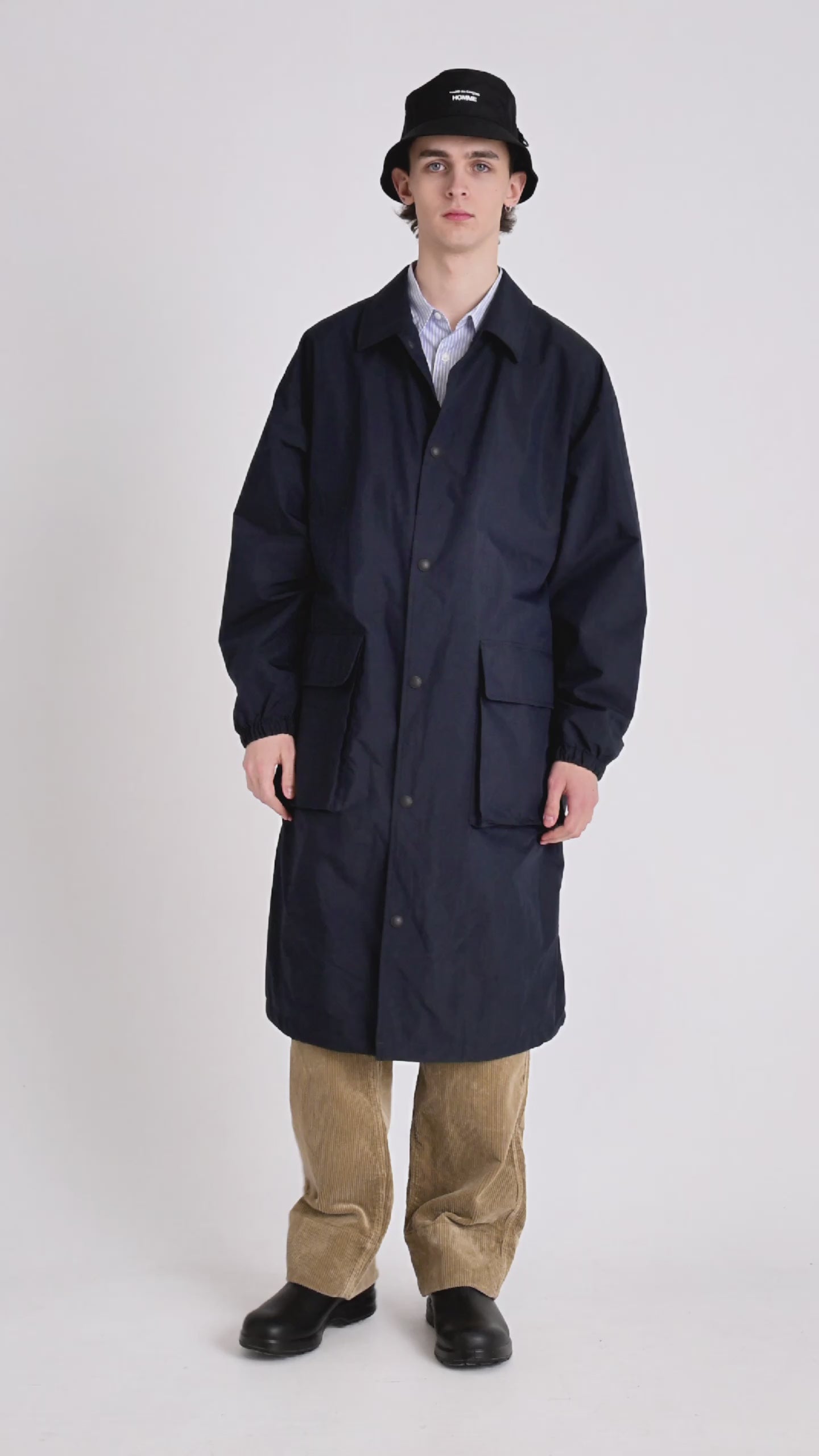 Comme des Garçons Homme Typewriter Cotton Mac Coat Navy – Très Bien