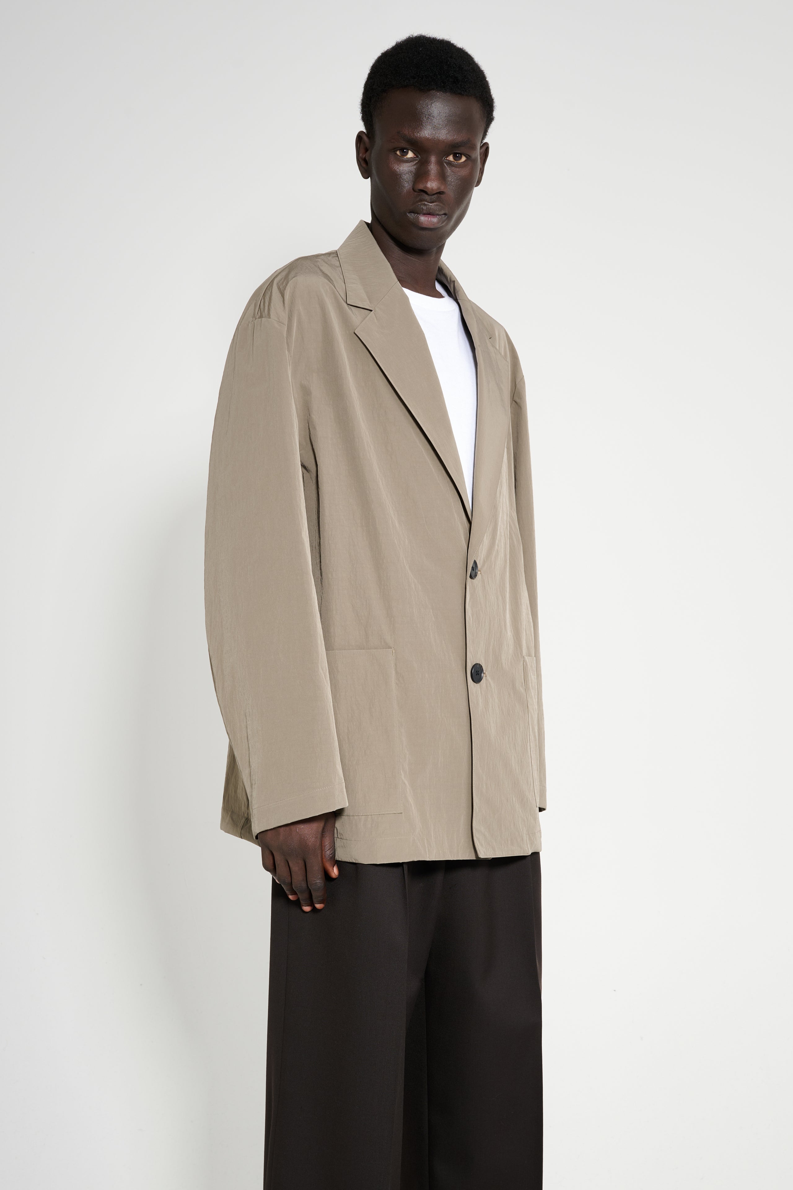 ssstein Windproof Nylon Single Breasted Jacket Taupe