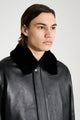 ssstein Mouton Collar Sheep Leather Zip Jacket Black