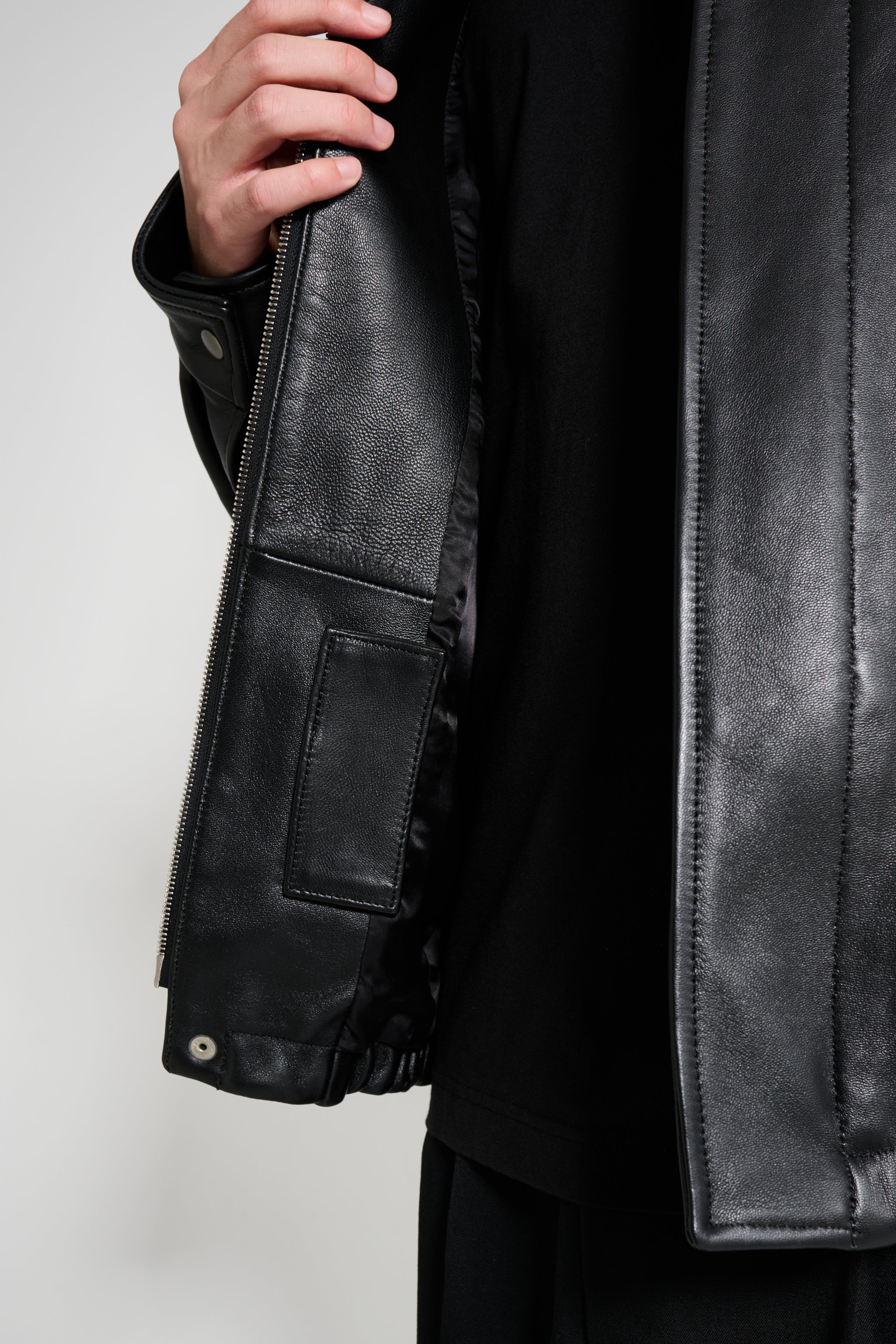 ssstein Mouton Collar Sheep Leather Zip Jacket Black