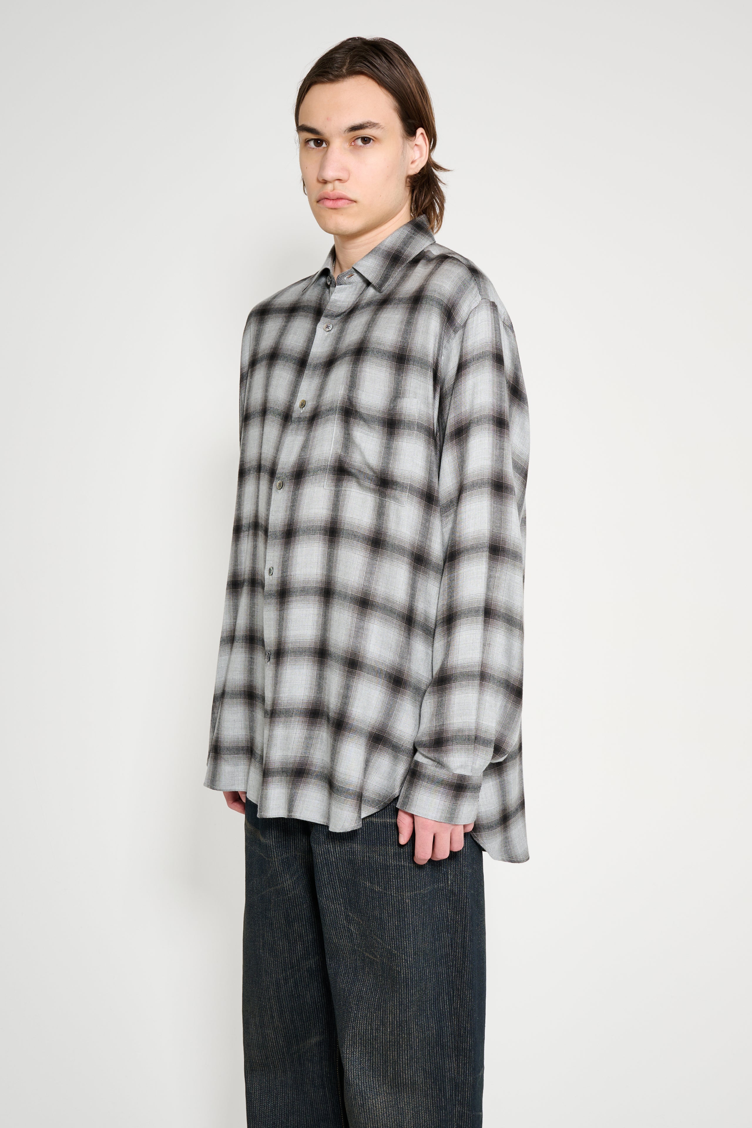 ssstein Rayon / Lyocell Check Oversized Down Pat Shirt Black Ombre