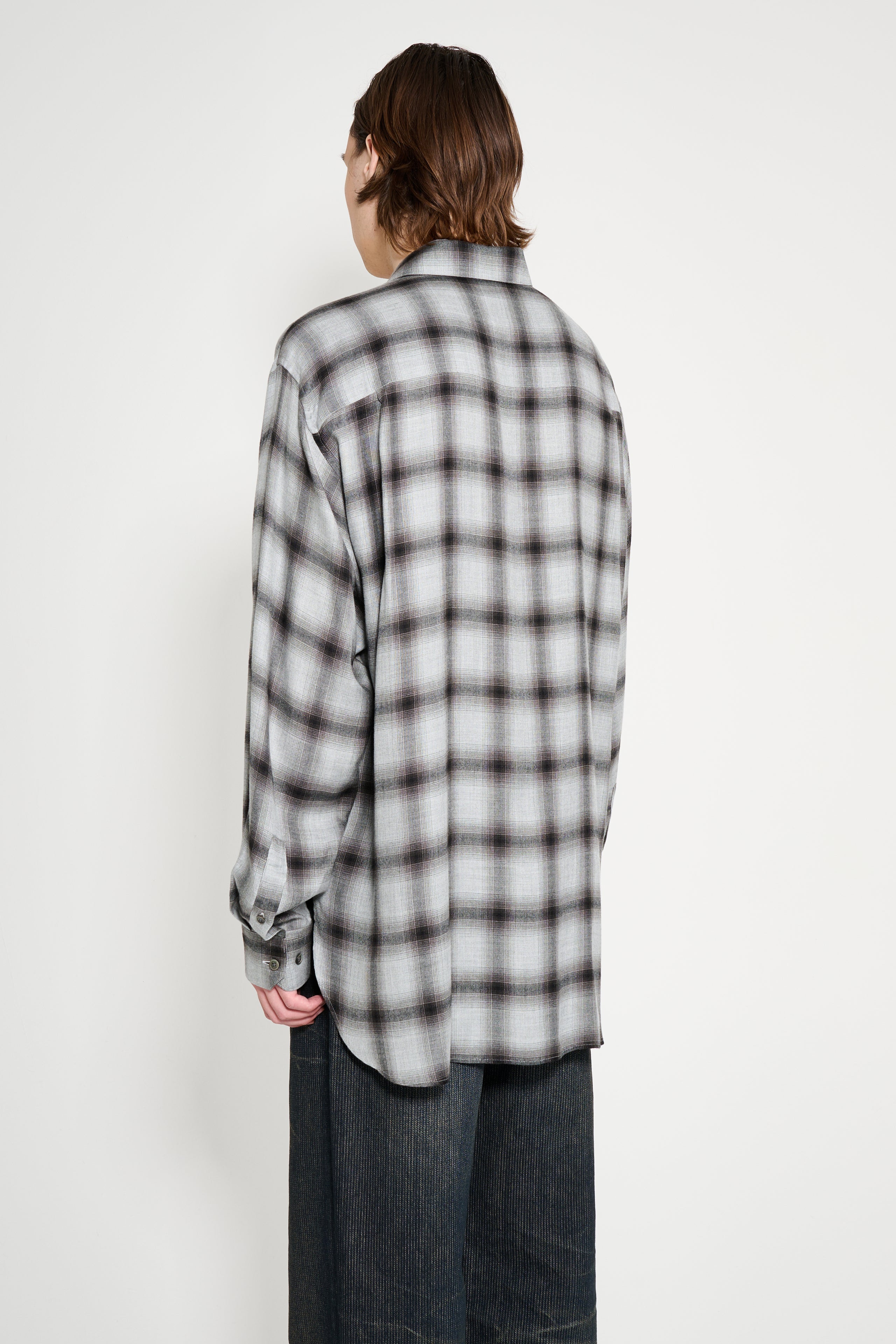 ssstein Rayon / Lyocell Check Oversized Down Pat Shirt Black Ombre