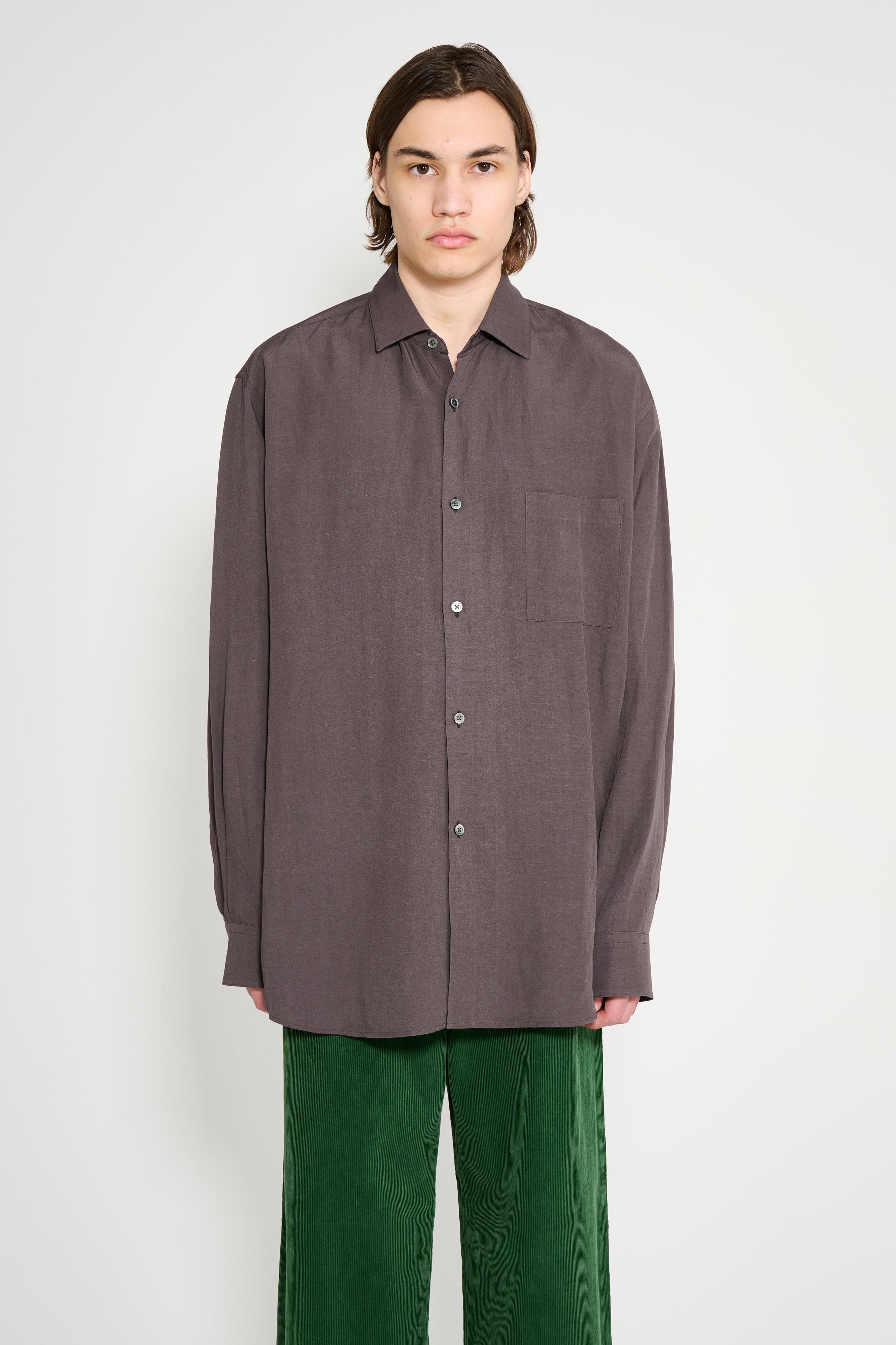 ssstein Rayon / Linen Oversized Down Pat Shirt Charcoal
